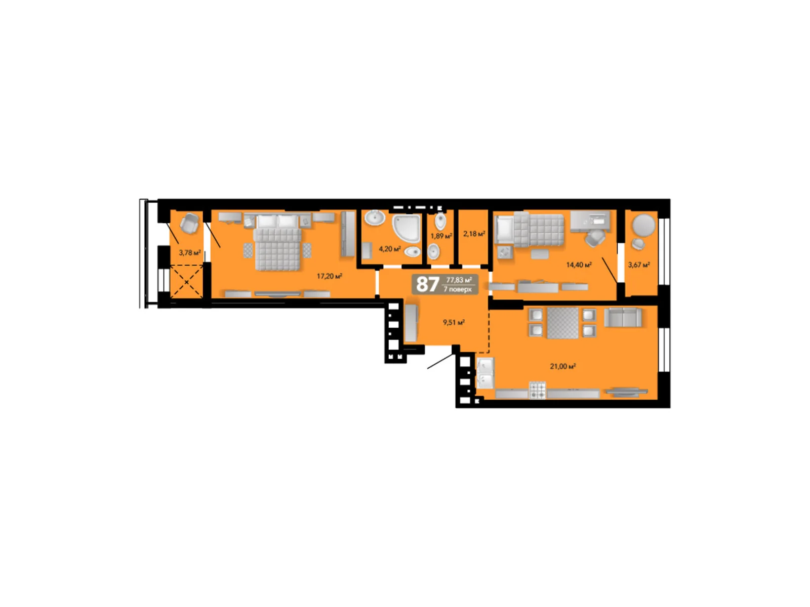 Продается 2-комнатная квартира 77.83 кв. м в Винниках, ул. Кольцевая, 17А - фото 1