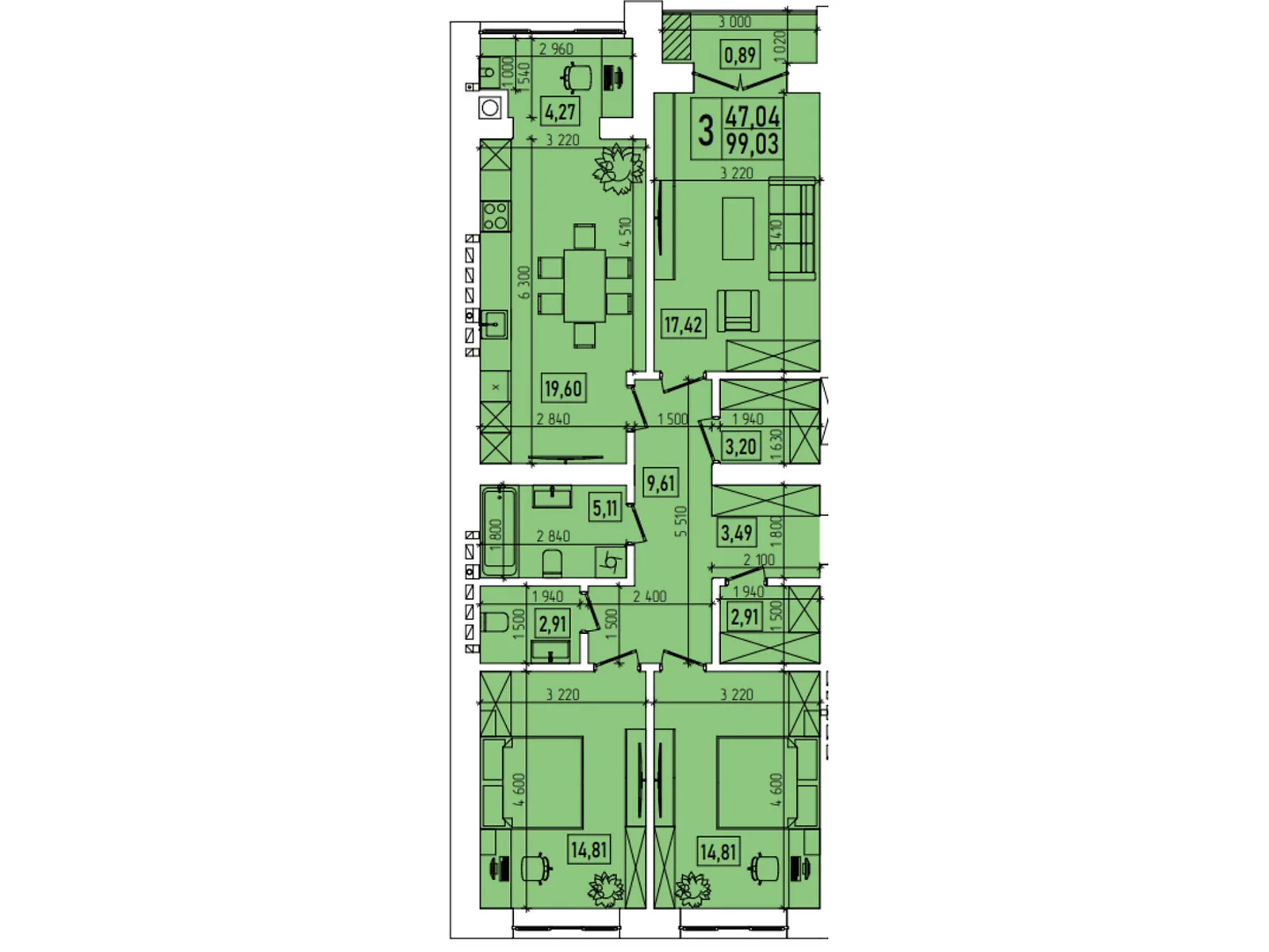 Продается 1-комнатная квартира 45.16 кв. м в Каменце-Подольском, цена: 33870 $