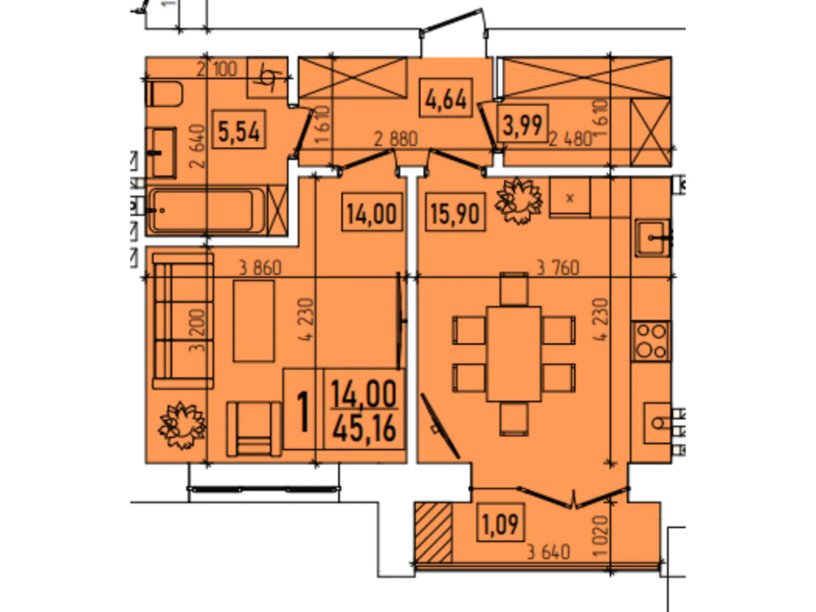 Продается 1-комнатная квартира 61.12 кв. м в Каменце-Подольском, цена: 45840 $ - фото 1