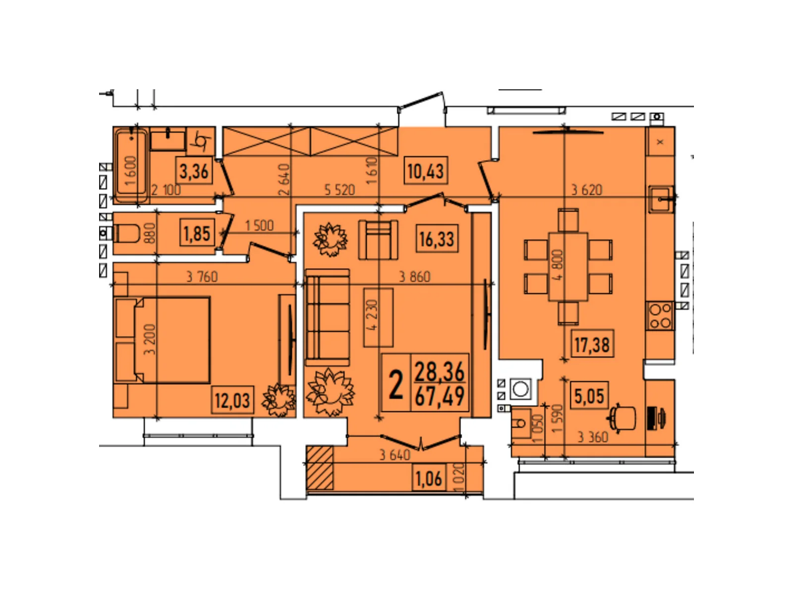 Продается 2-комнатная квартира 67.49 кв. м в Каменце-Подольском, цена: 52305 $