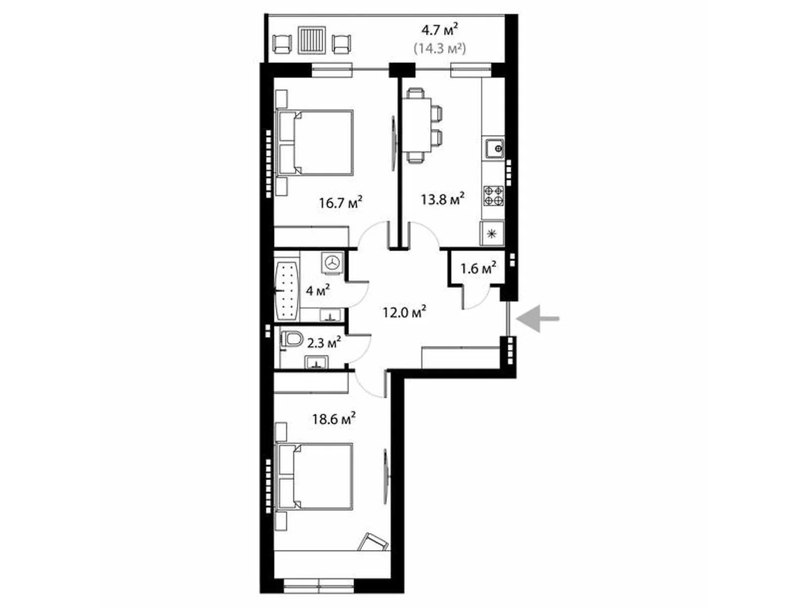 Продается 2-комнатная квартира 73.9 кв. м в Ужгороде, вул. Легоцкого, 80