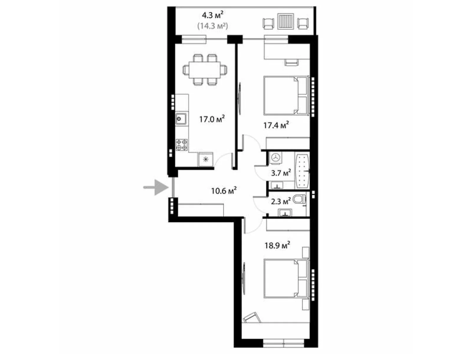 Продается 2-комнатная квартира 74.2 кв. м в Ужгороде, ул. Легоцкого, 80 - фото 1