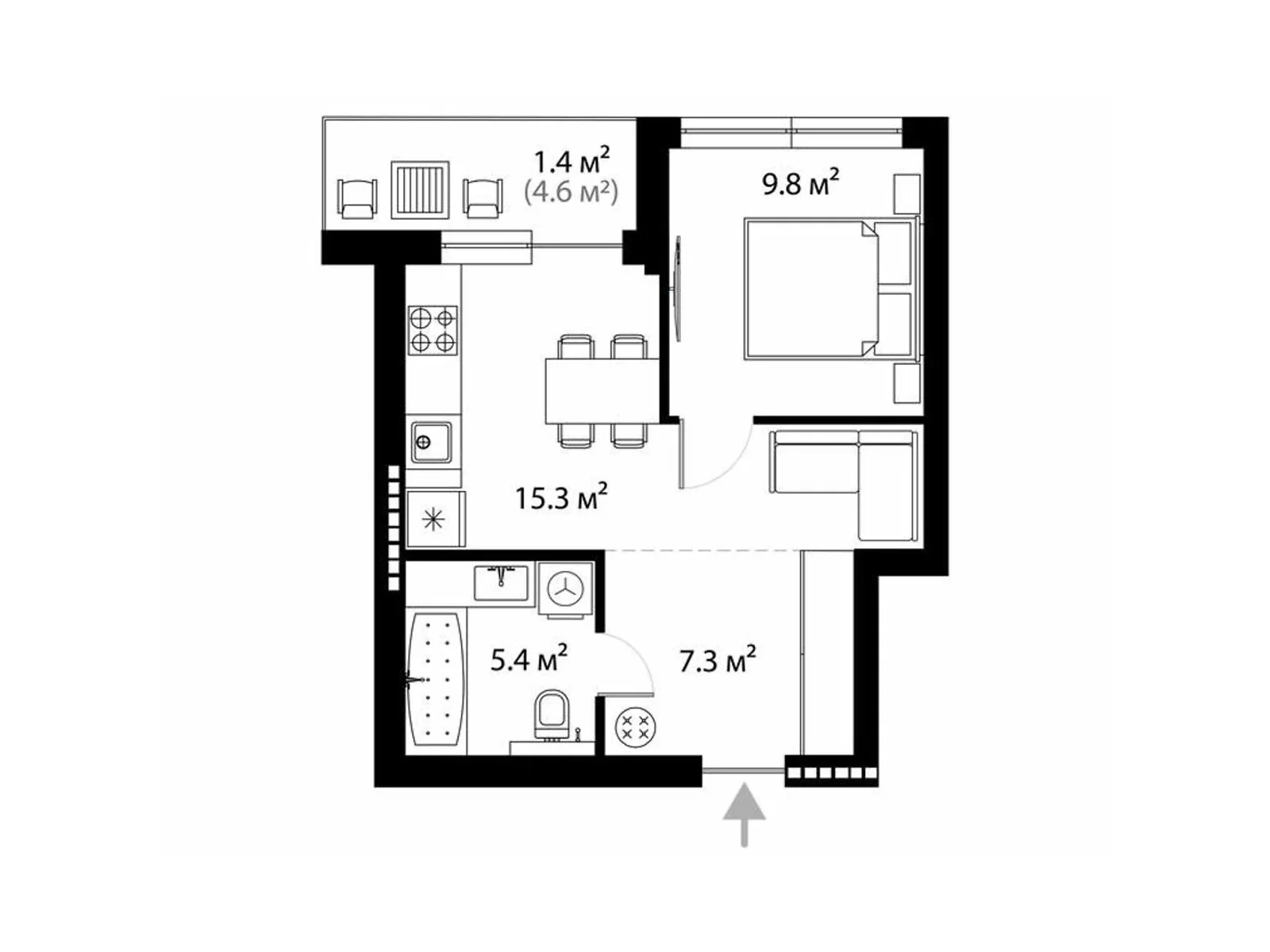 Продается 1-комнатная квартира 39.2 кв. м в Ужгороде - фото 1