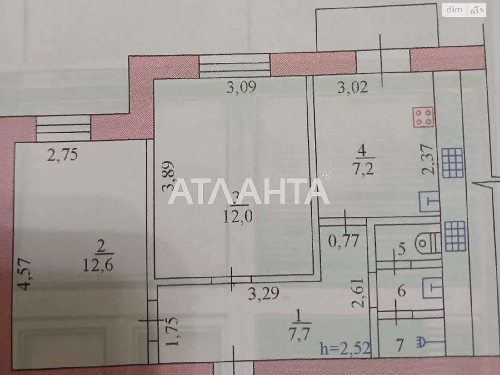 Продається 2-кімнатна квартира 43.66 кв. м у Южному, вул. Будівельників