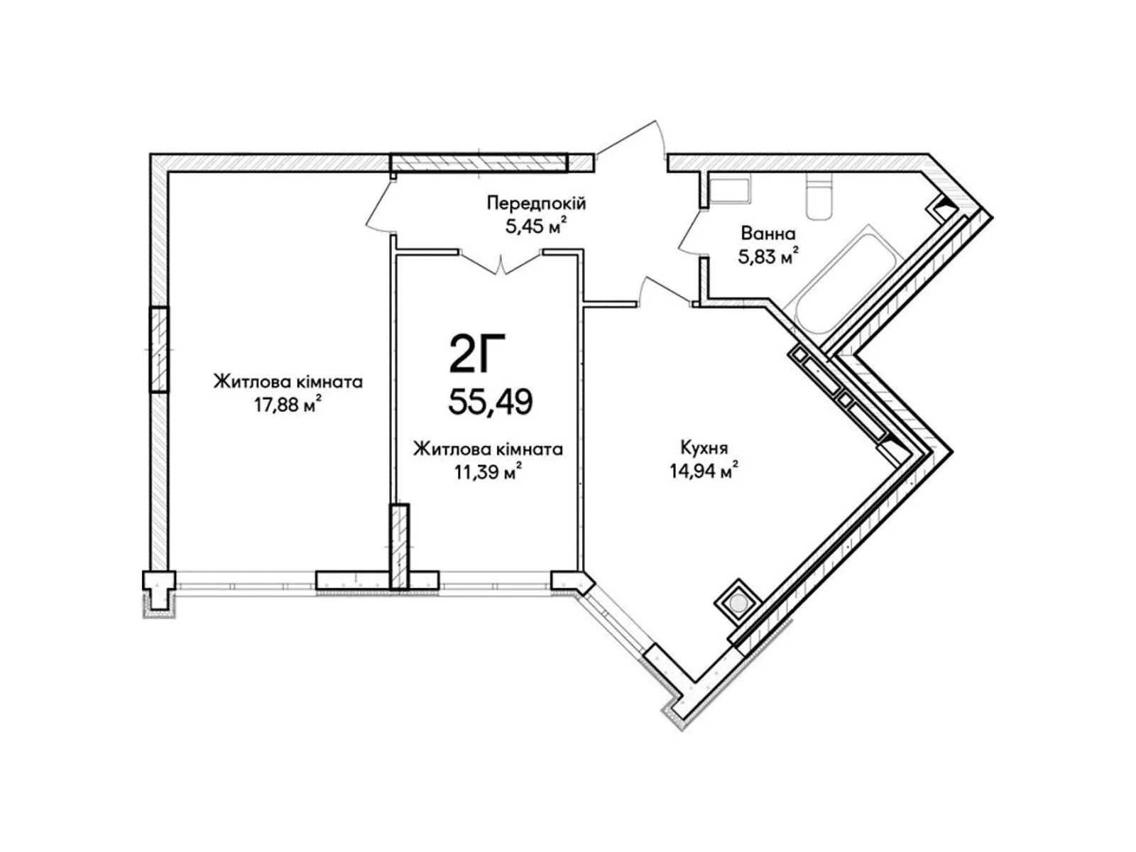 Продається 2-кімнатна квартира 55 кв. м у Ірпені, цена: 51113 $ - фото 1