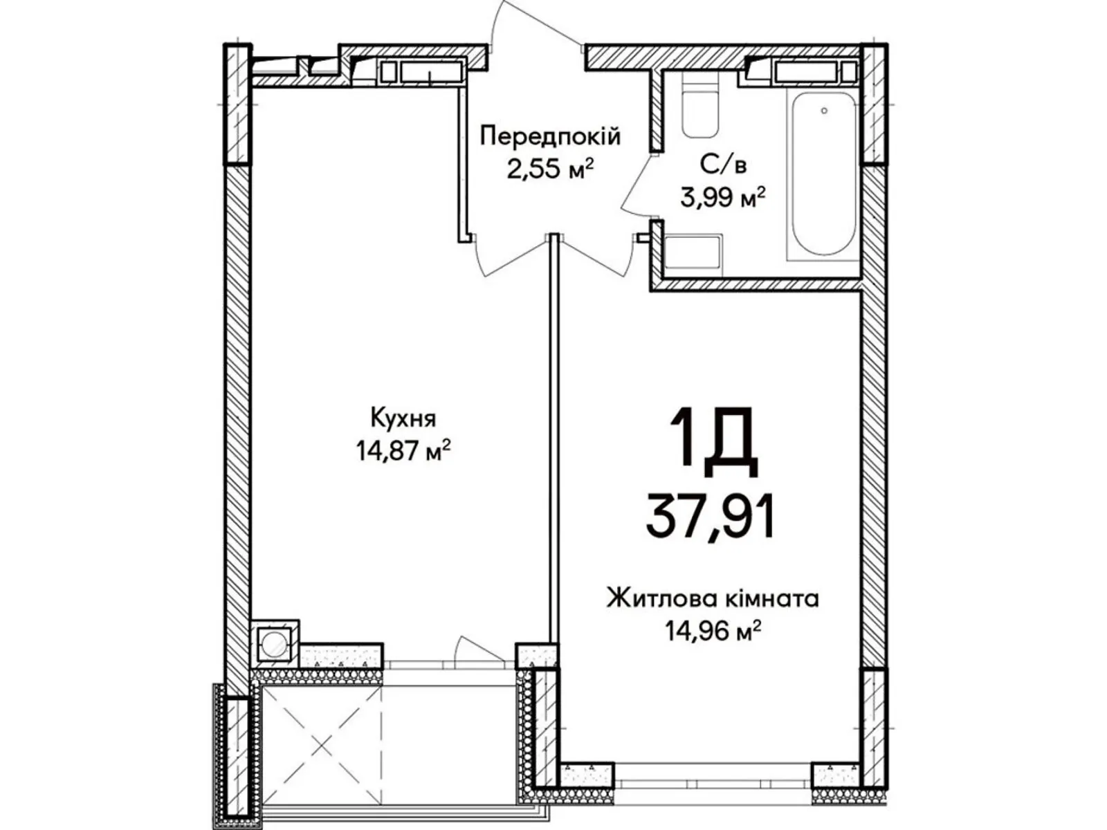 Продается 1-комнатная квартира 37 кв. м в Ирпене, ул. Кобылянской Ольги