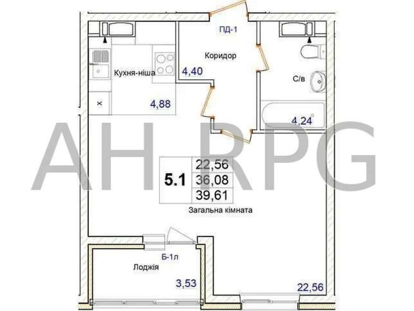 Продается 1-комнатная квартира 40 кв. м в Новоселках, цена: 49000 $ - фото 1