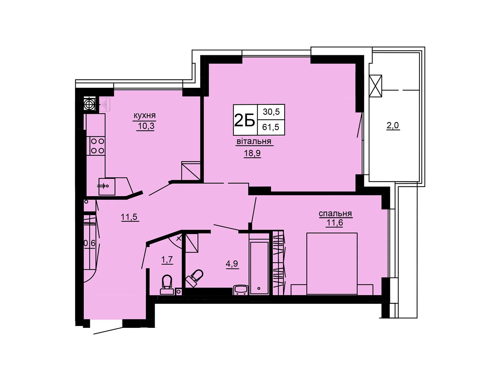 2-комнатная квартира 61.5 кв. м в Тернополе, цена: 48553 $