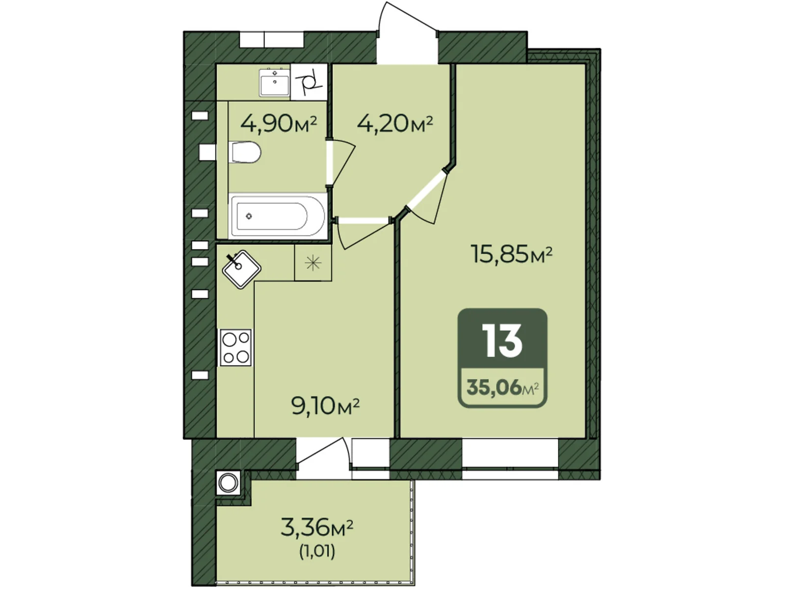 Продается 1-комнатная квартира 35.06 кв. м в Хмельницком, Львовское шоссе, 51/2