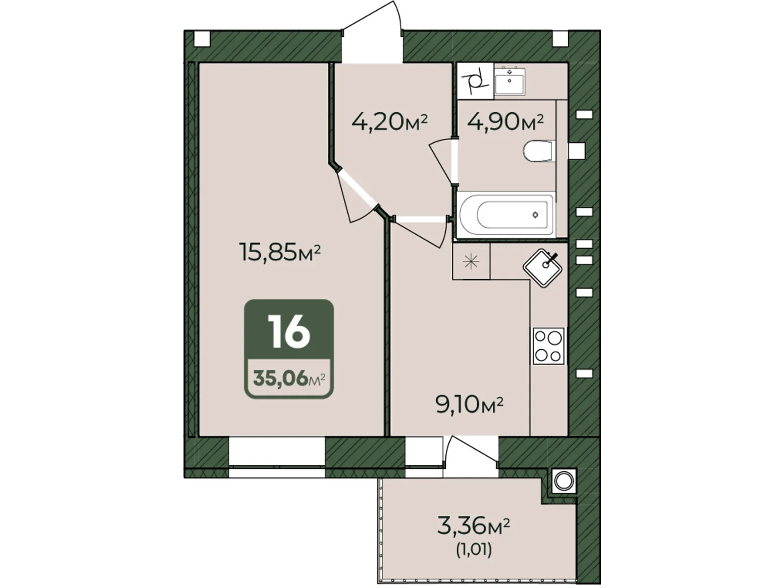 Продается 1-комнатная квартира 35.06 кв. м в Хмельницком - фото 1