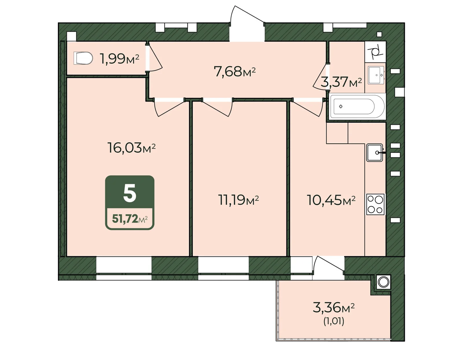 Продается 2-комнатная квартира 51.72 кв. м в Хмельницком, цена: 31071 $