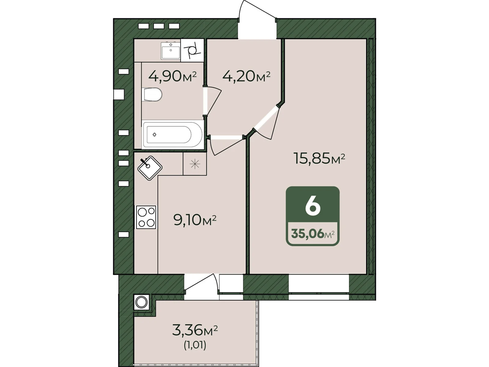 Продается 1-комнатная квартира 35.06 кв. м в Хмельницком