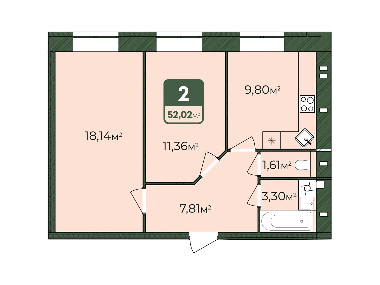 Продается 2-комнатная квартира 52.02 кв. м в Хмельницком