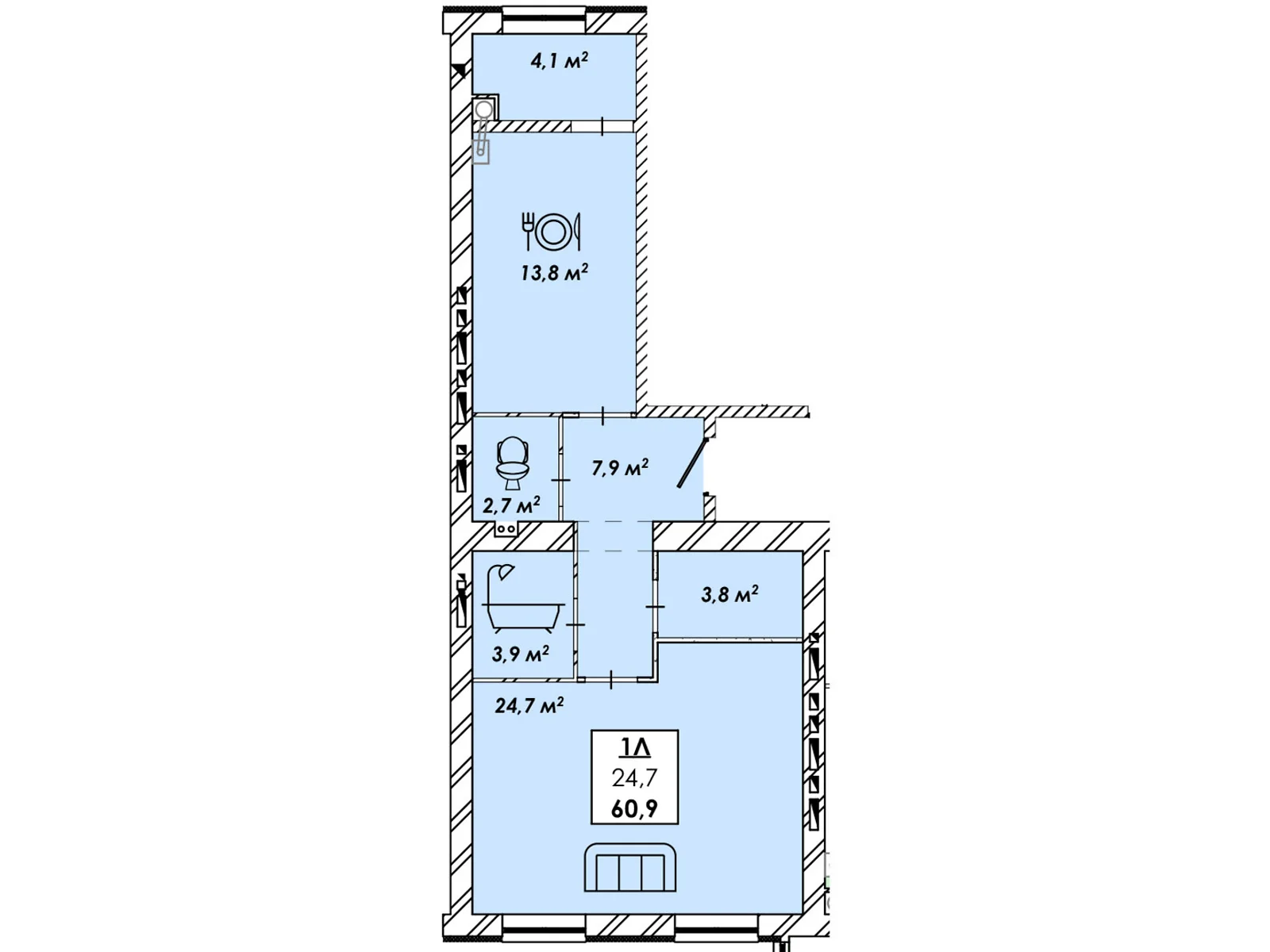 Продается 1-комнатная квартира 60.5 кв. м в Черкассах, цена: 49005 $