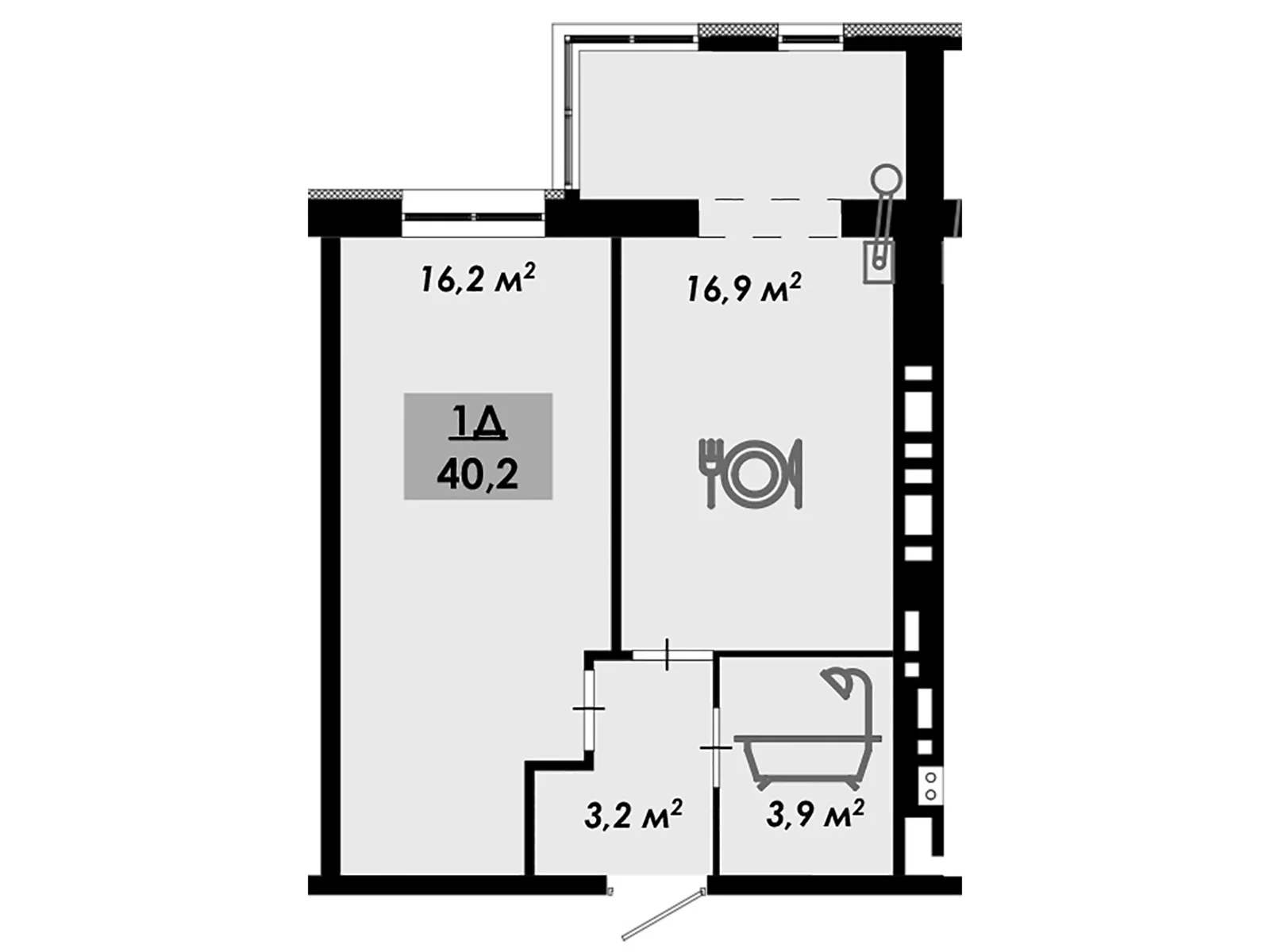 Продается 1-комнатная квартира 40.2 кв. м в Черкассах, ул. Надпольная, 222