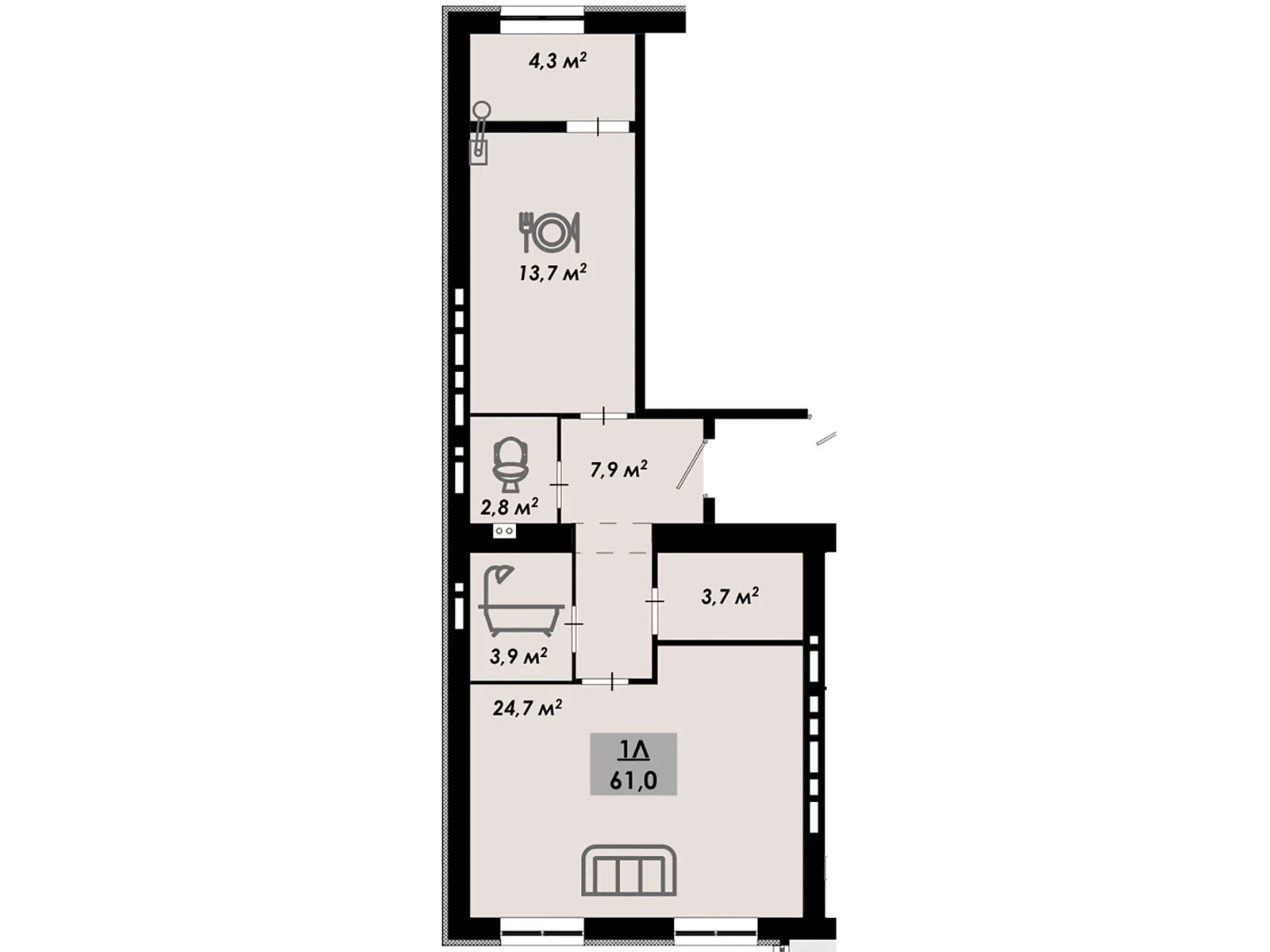 Продается 1-комнатная квартира 61 кв. м в Черкассах, цена: 48800 $ - фото 1