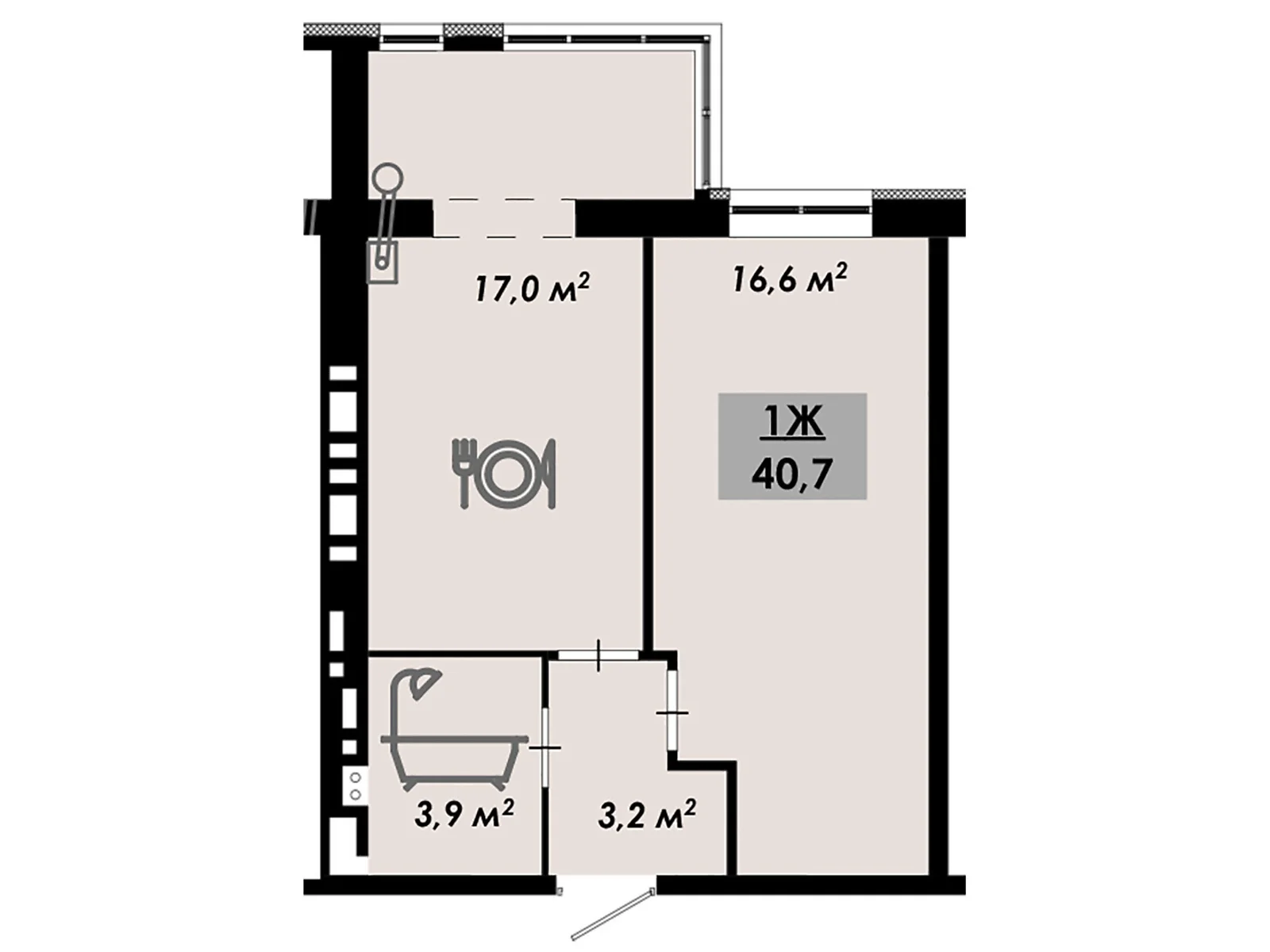 Продается 1-комнатная квартира 40.7 кв. м в Черкассах, цена: 32560 $