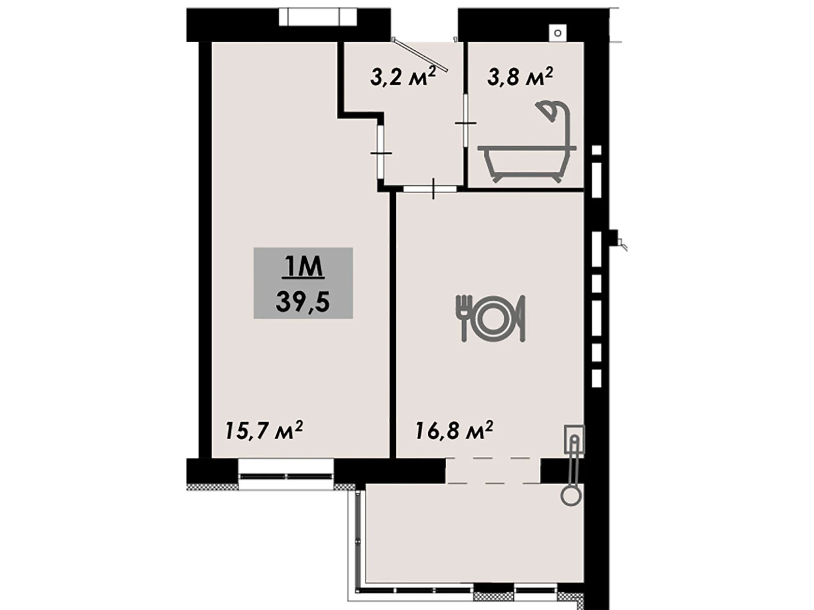 Продається 1-кімнатна квартира 39.5 кв. м у Черкасах, цена: 31600 $