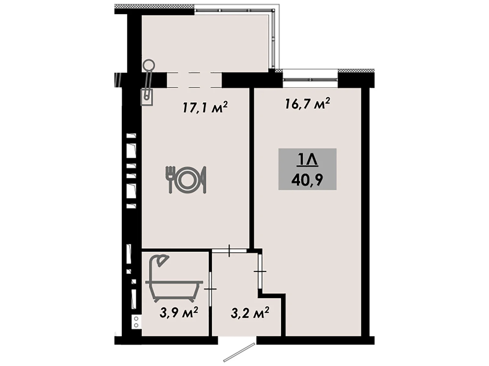 Продается 1-комнатная квартира 40.9 кв. м в Черкассах, цена: 32720 $