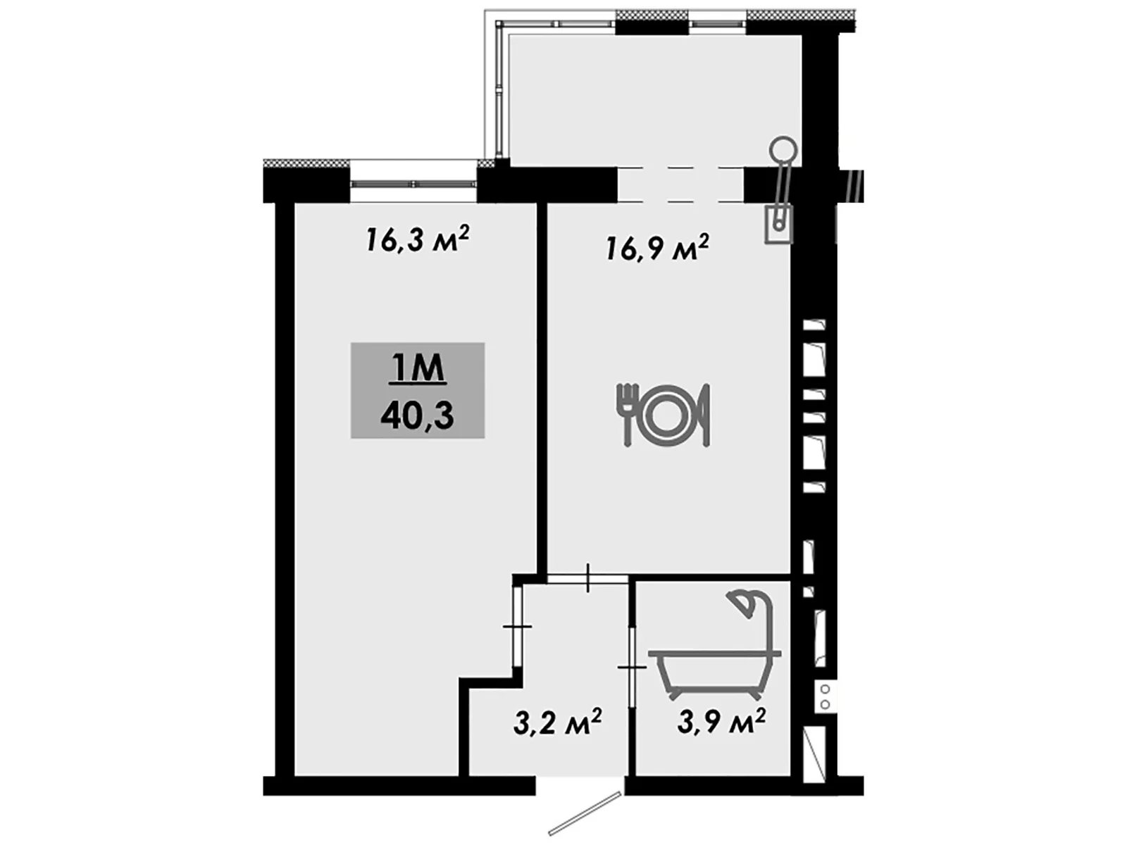 Продается 1-комнатная квартира 40.3 кв. м в Черкассах, цена: 32240 $