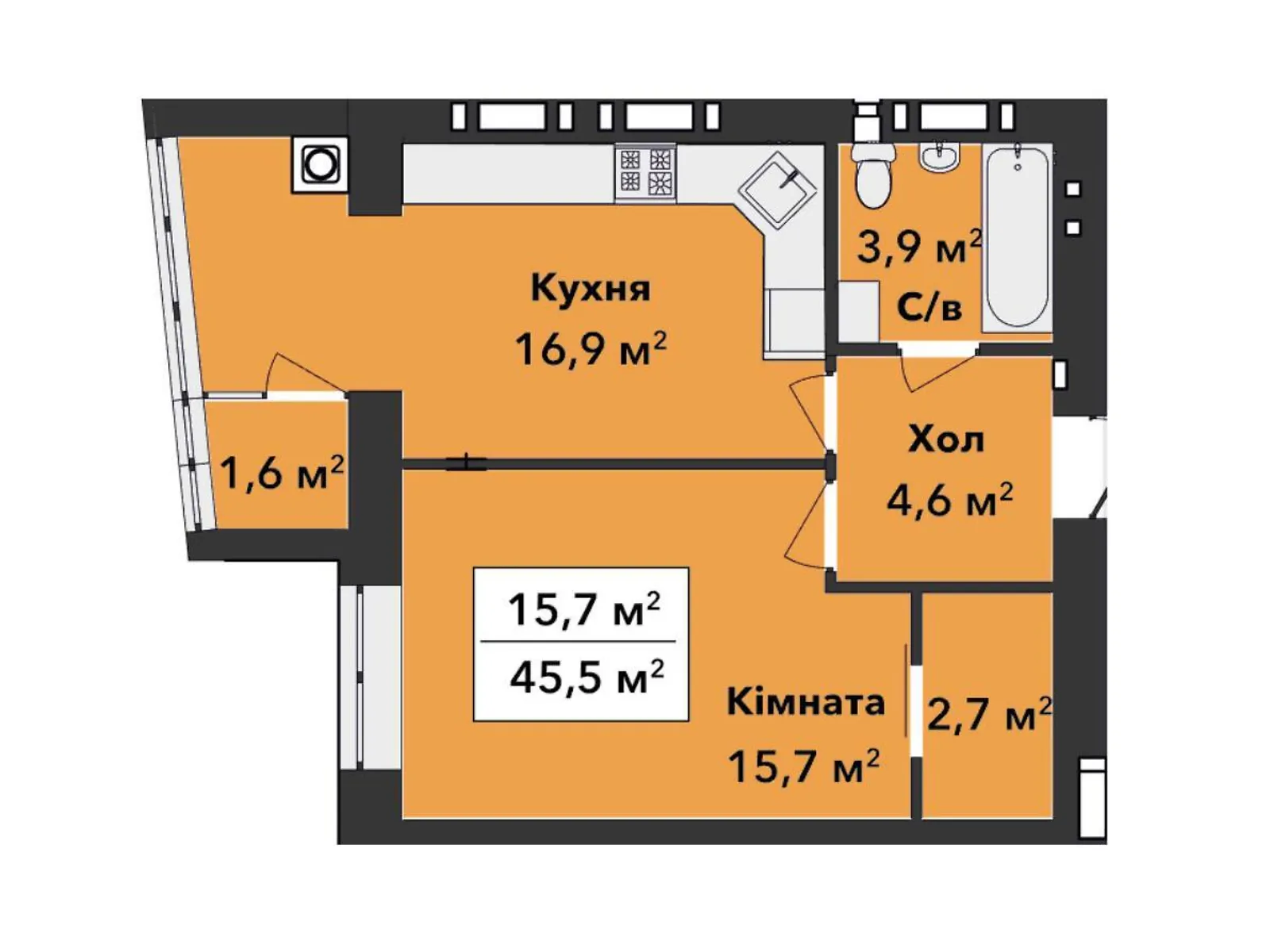 Продается 1-комнатная квартира 45 кв. м в Хмельницком, ул. Панаса Мирного, 9