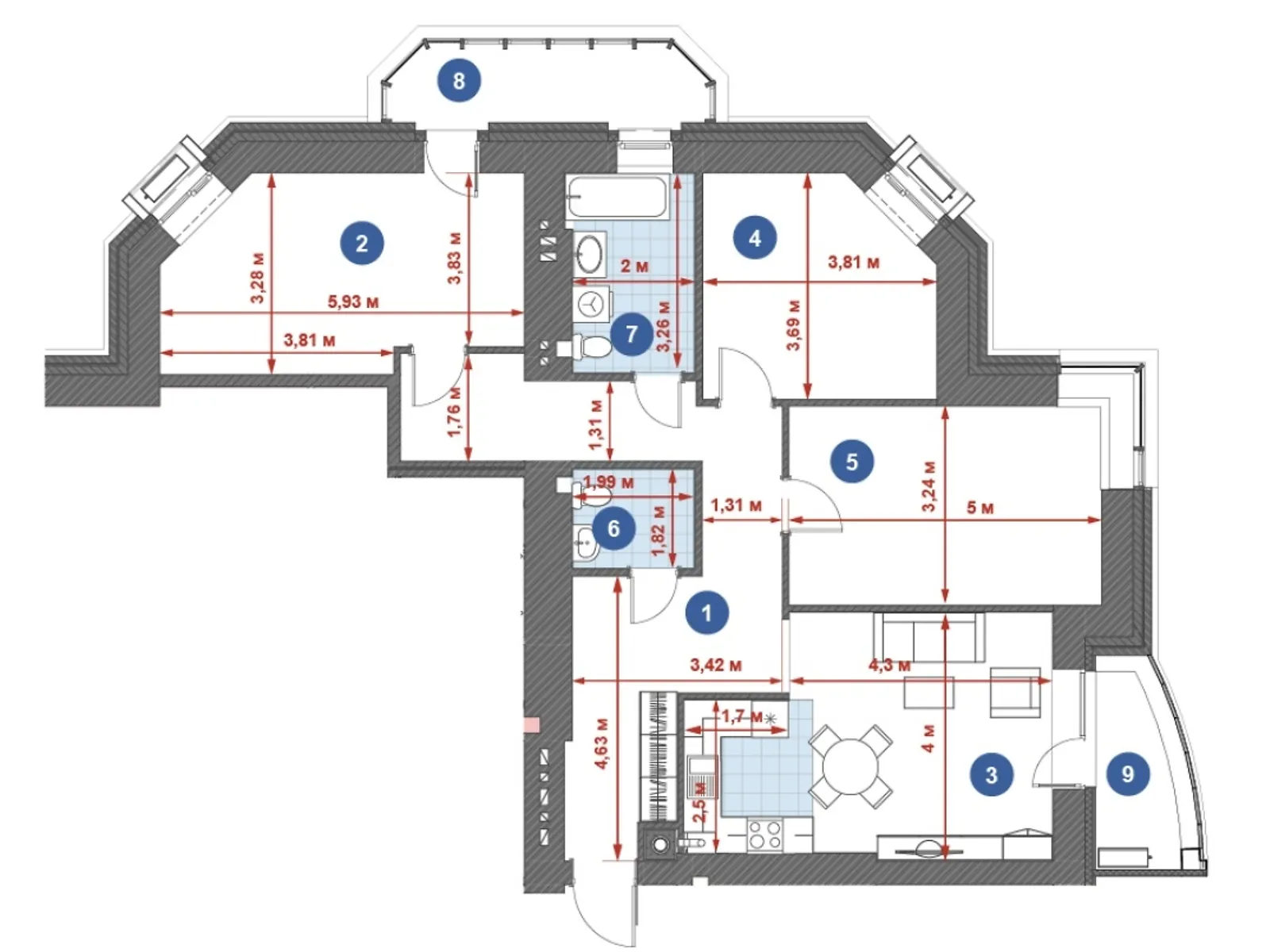 Продается 3-комнатная квартира 107 кв. м в Кременчуге, ул. Коцюбинского, 1 - фото 1