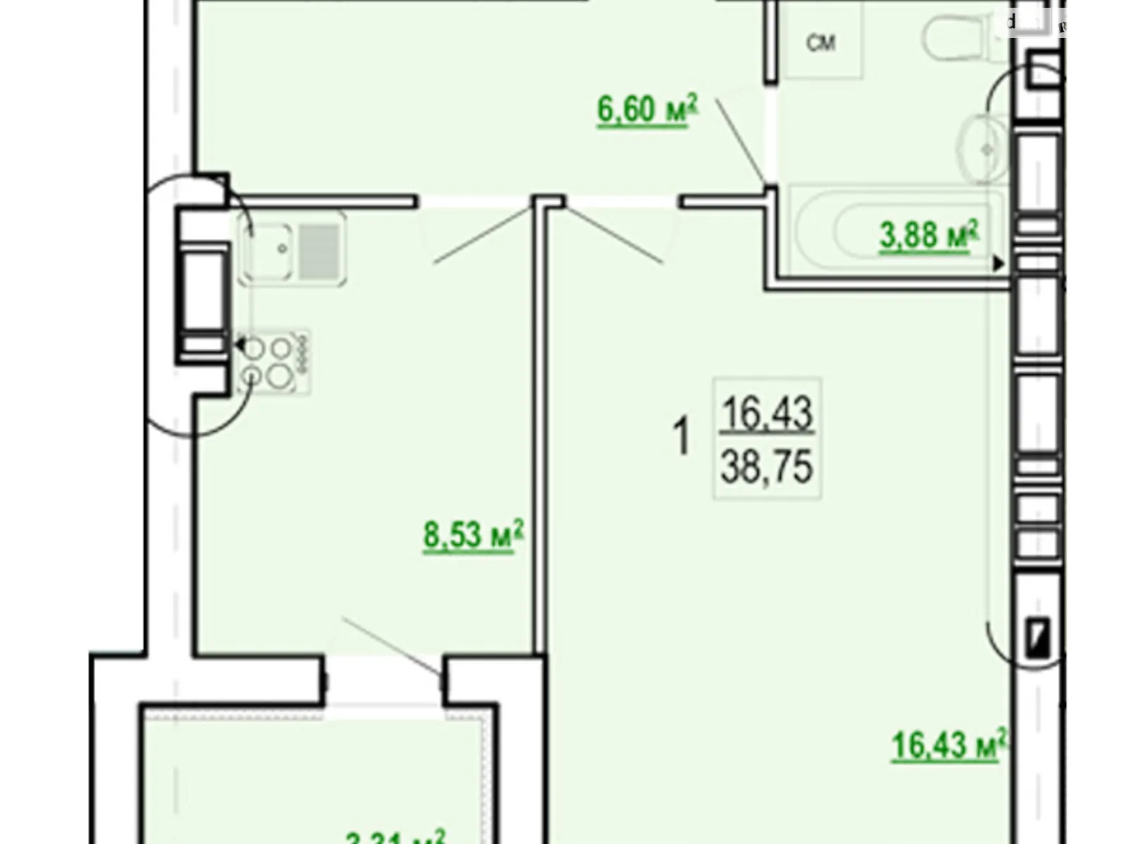 Продается 1-комнатная квартира 38.75 кв. м в Харькове, ул. Борткевича, 15 - фото 1