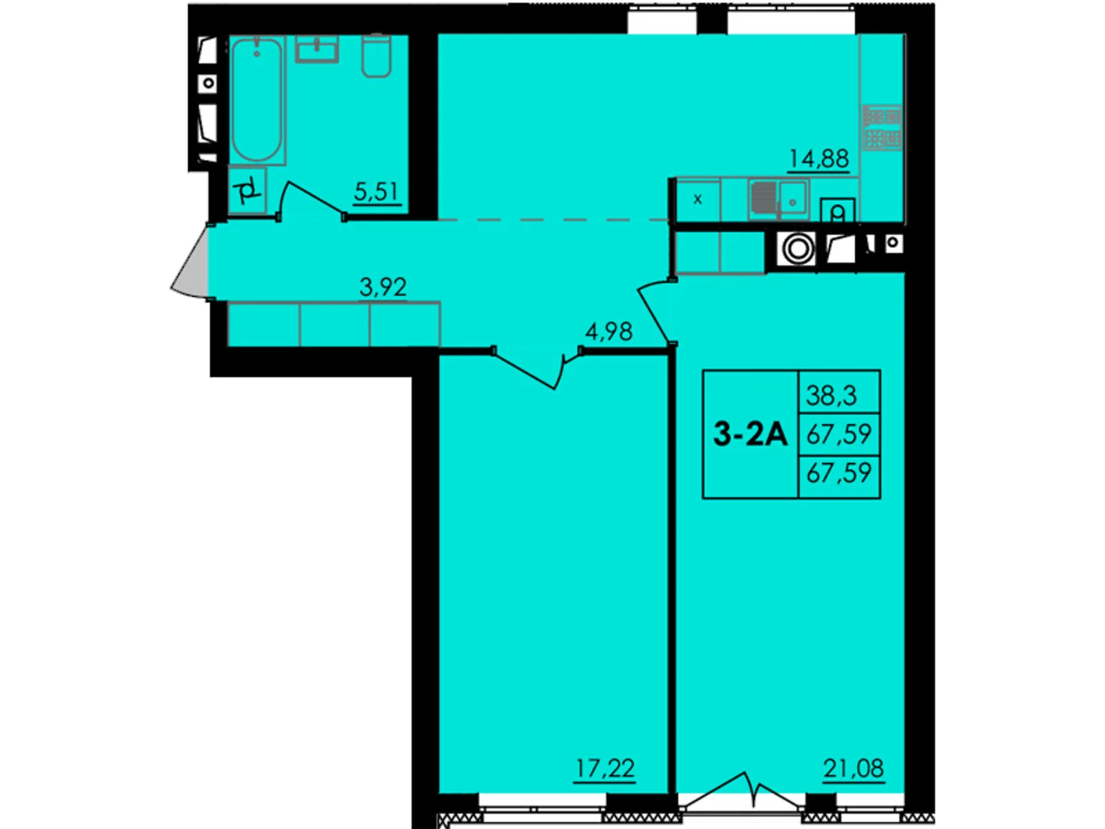 Продается 2-комнатная квартира 67.59 кв. м в Черкассах, ул. Казацкая, 17 - фото 1