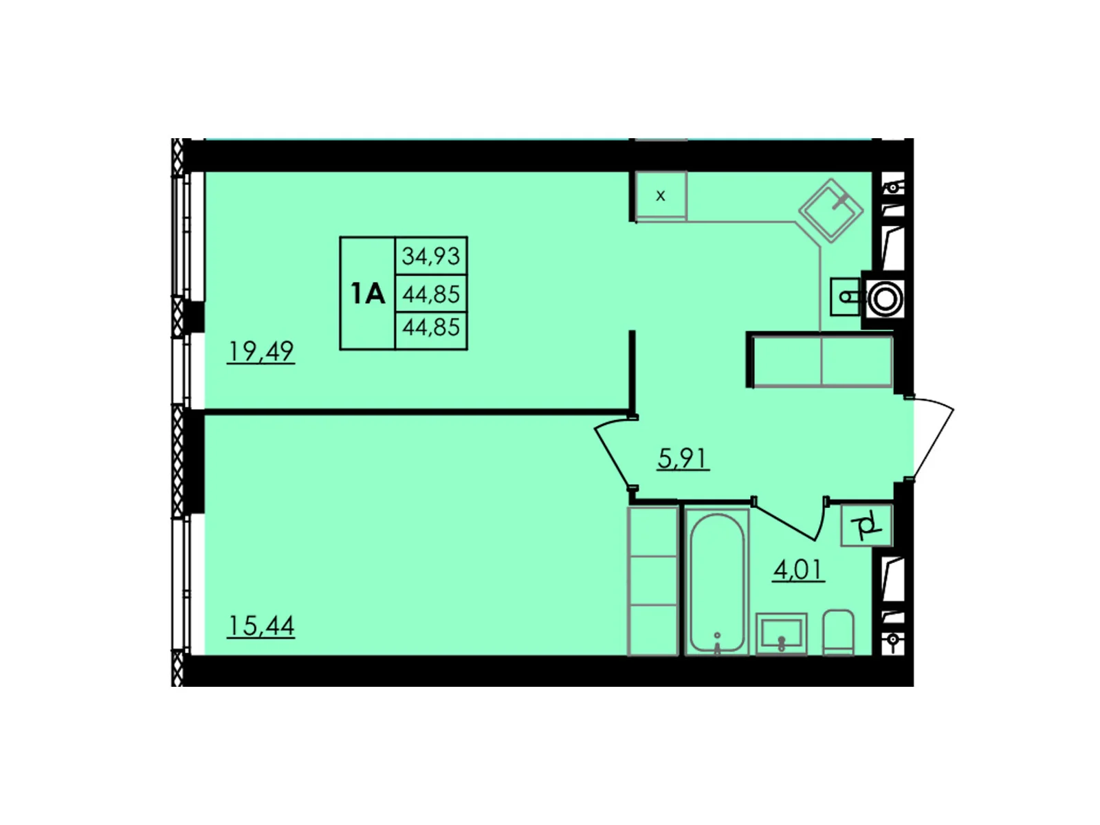 Продается 1-комнатная квартира 44.85 кв. м в Черкассах, цена: 53820 $