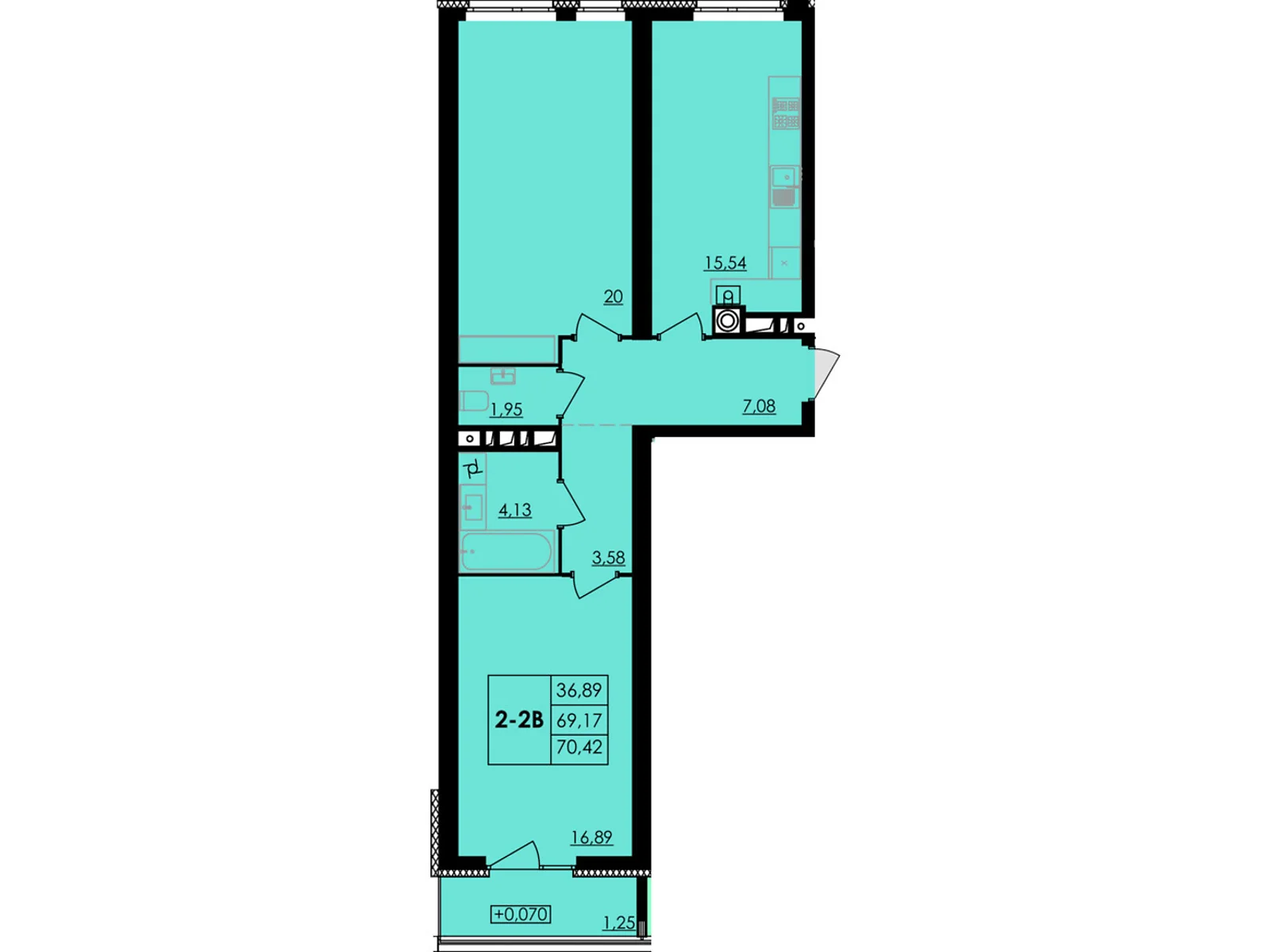 Продается 2-комнатная квартира 73.35 кв. м в Черкассах, ул. Казацкая, 17 - фото 1