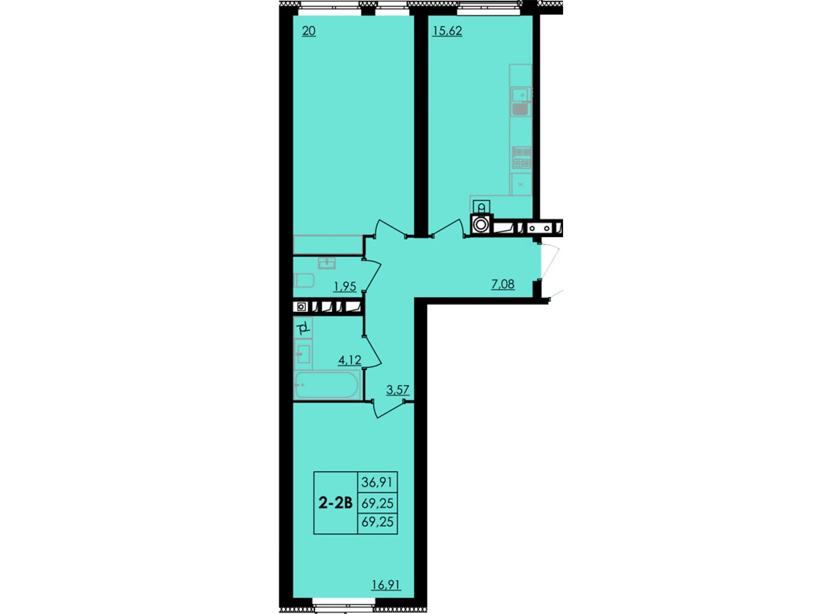 Продается 2-комнатная квартира 69.25 кв. м в Черкассах, цена: 90025 $