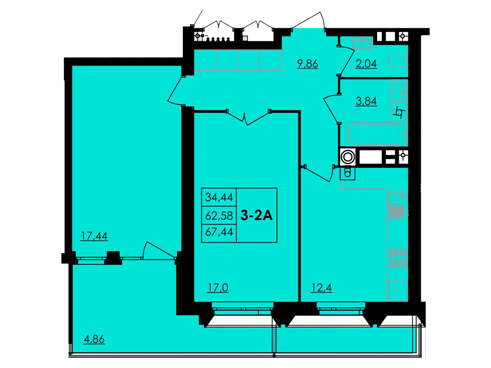 Продается 2-комнатная квартира 62.67 кв. м в Черкассах, ул. Казацкая, 17 - фото 1