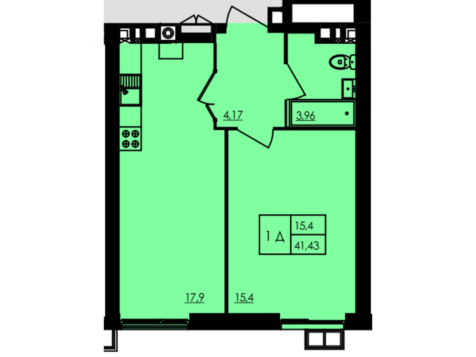 Продается 1-комнатная квартира 41.54 кв. м в Черкассах, цена: 54002 $