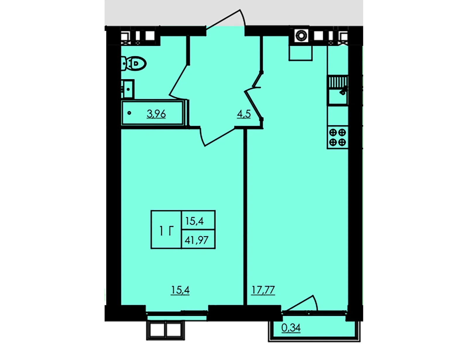 Продається 1-кімнатна квартира 42.09 кв. м у Черкасах - фото 1