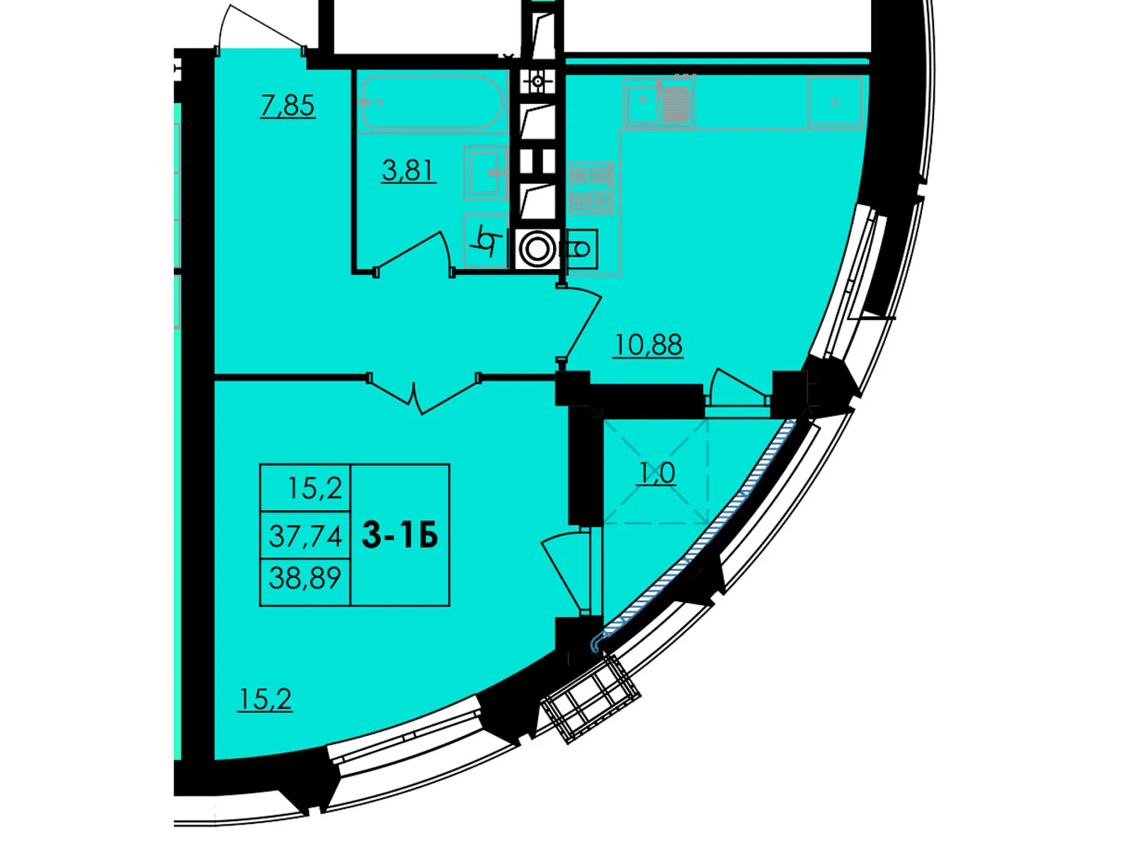 Продается 1-комнатная квартира 38.74 кв. м в Черкассах, ул. Казацкая, 17 - фото 1