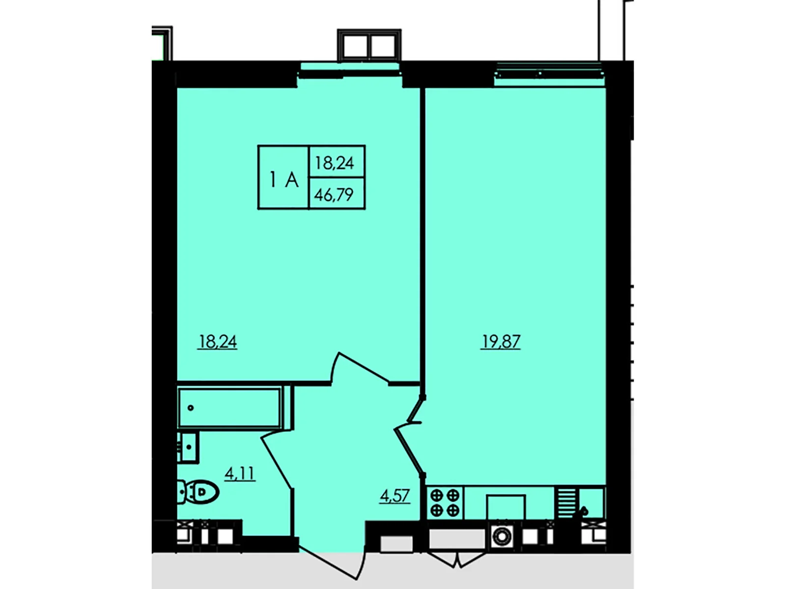 Продается 1-комнатная квартира 47.19 кв. м в Черкассах - фото 1