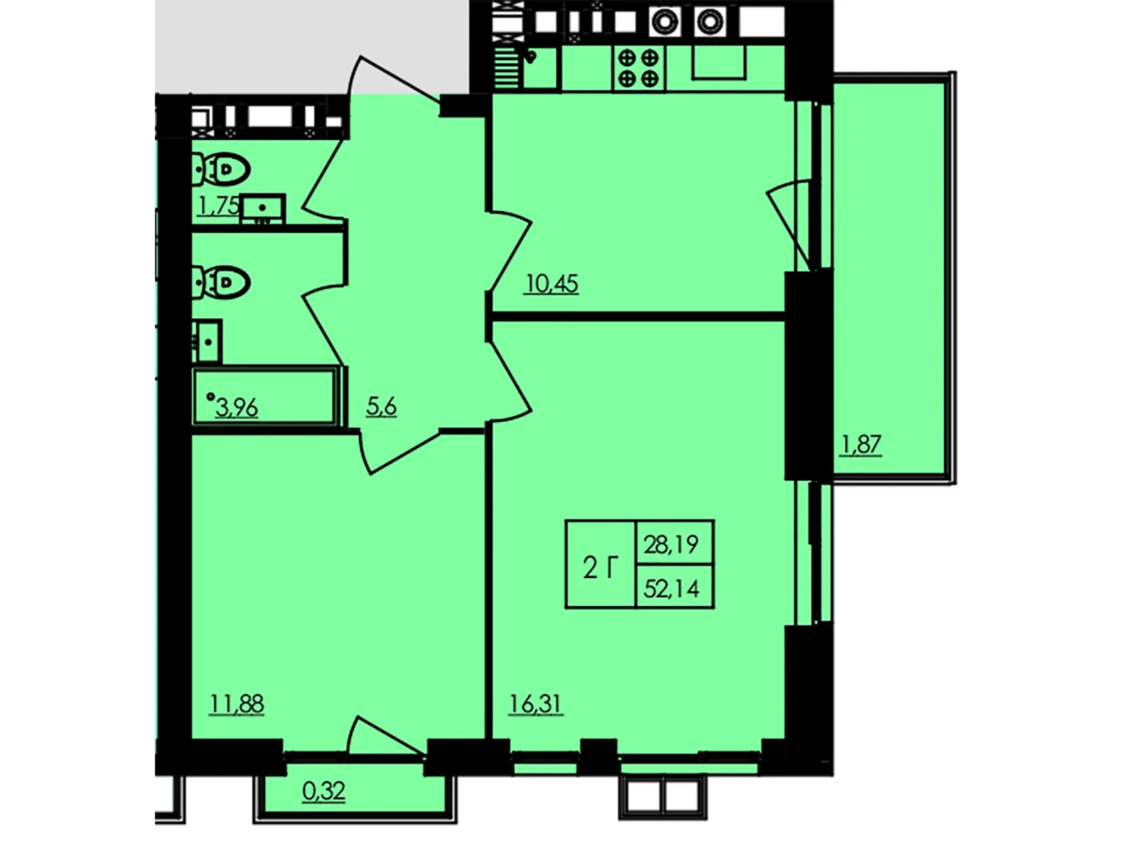 Продается 2-комнатная квартира 52.2 кв. м в Черкассах, ул. Казацкая, 17 - фото 1