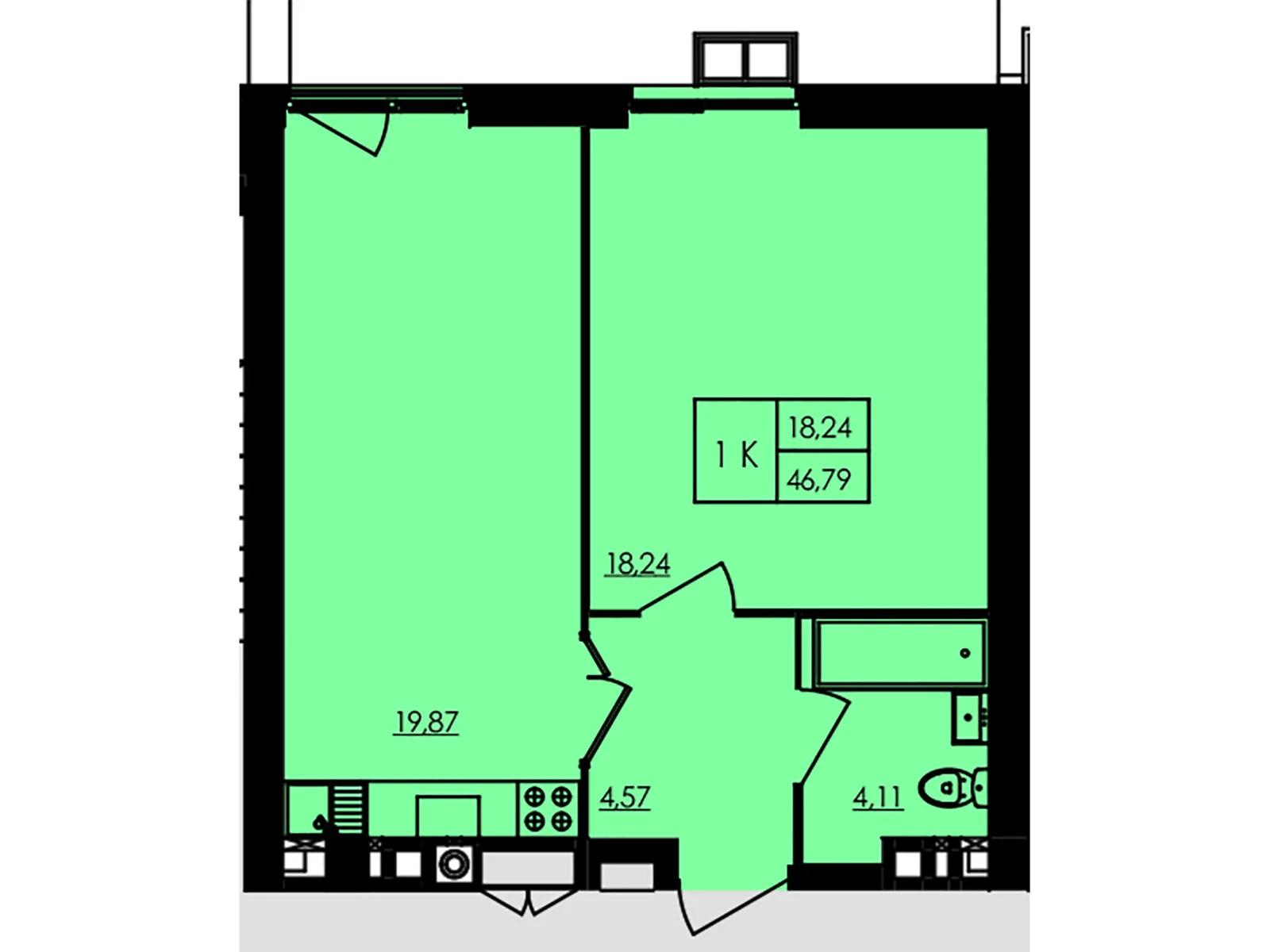 Продается 1-комнатная квартира 47.14 кв. м в Черкассах, цена: 70710 $