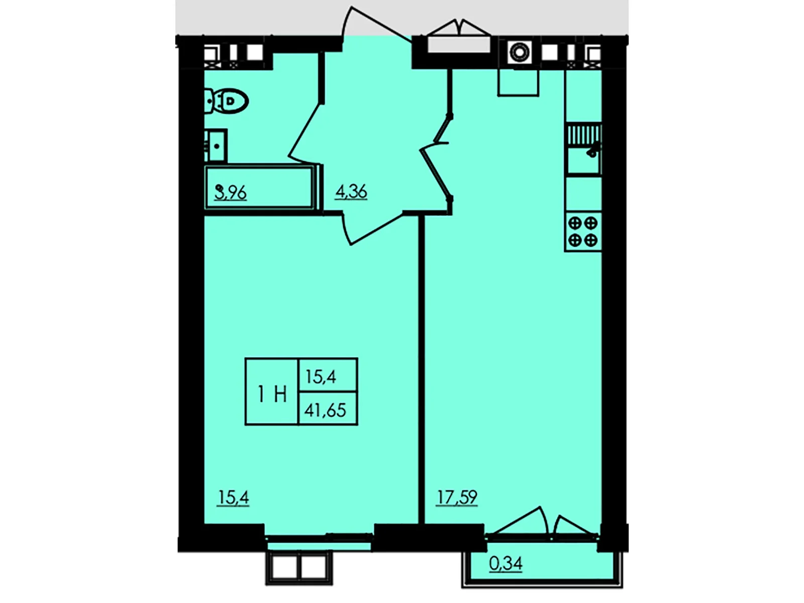 Продается 1-комнатная квартира 41.99 кв. м в Черкассах, цена: 54587 $