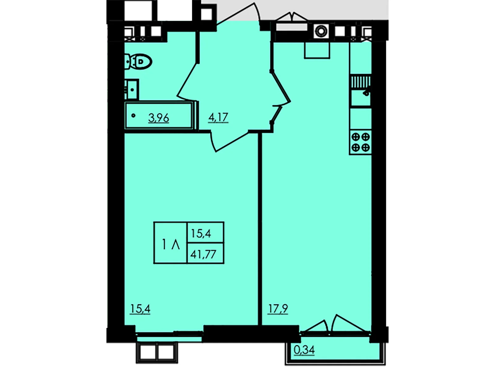 Продается 1-комнатная квартира 41.85 кв. м в Черкассах, ул. Казацкая, 17 - фото 1