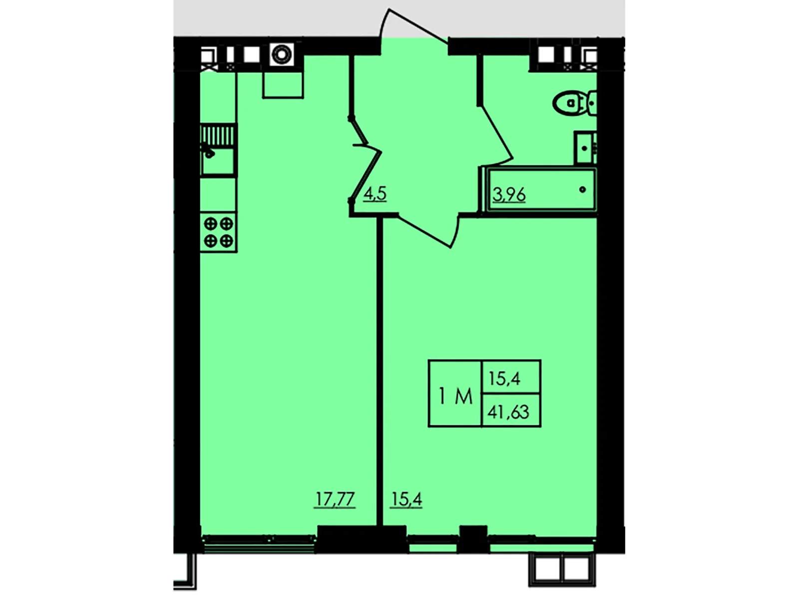 Продается 1-комнатная квартира 41.75 кв. м в Черкассах - фото 1