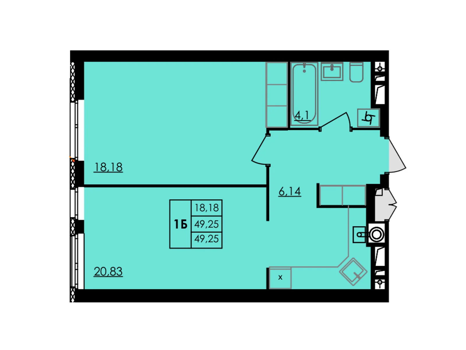 Продается 1-комнатная квартира 49.25 кв. м в Черкассах, цена: 59100 $