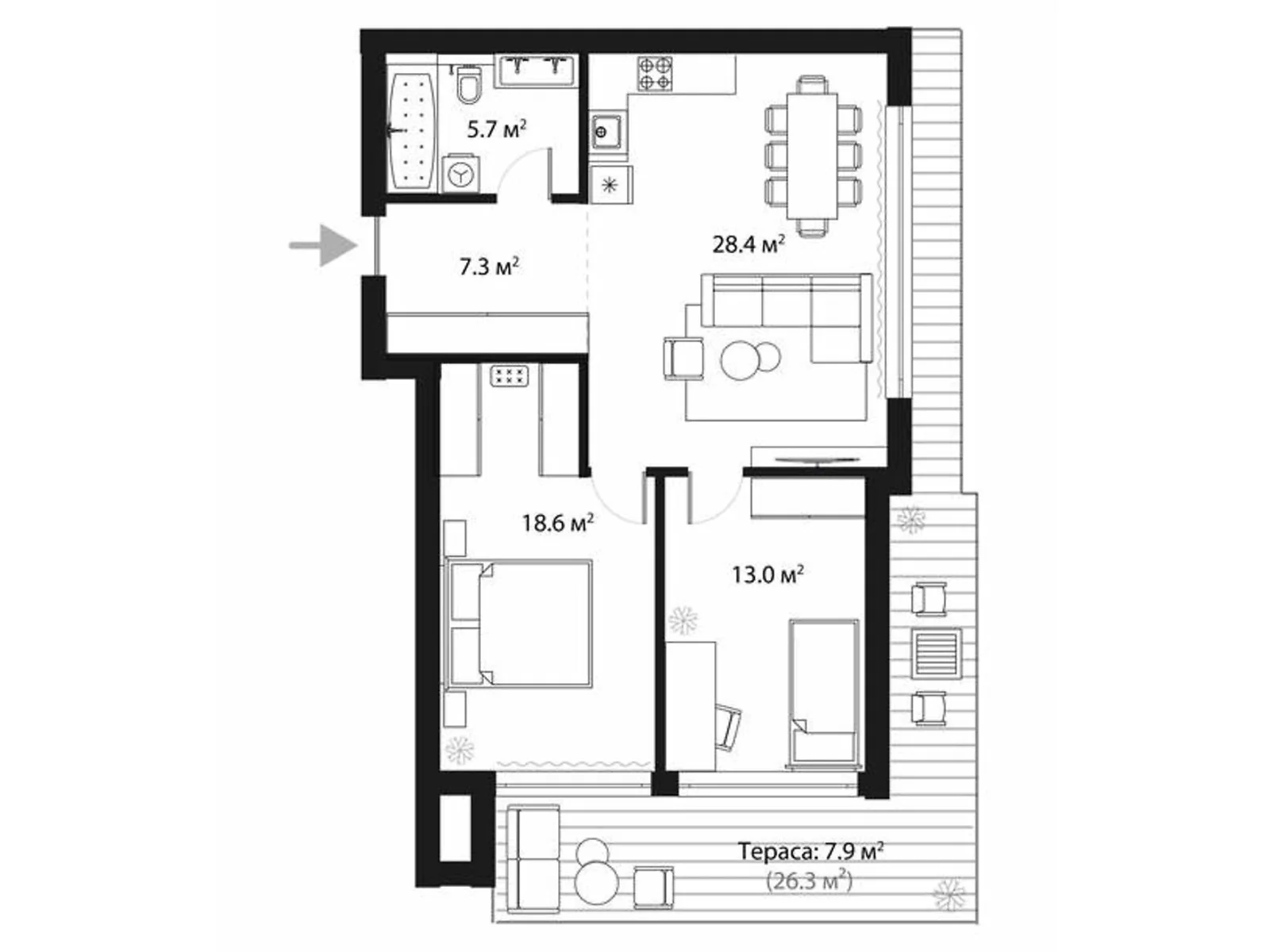 Продается 2-комнатная квартира 80.9 кв. м в Тячеве, ул. Олега Куцина, 30 - фото 1