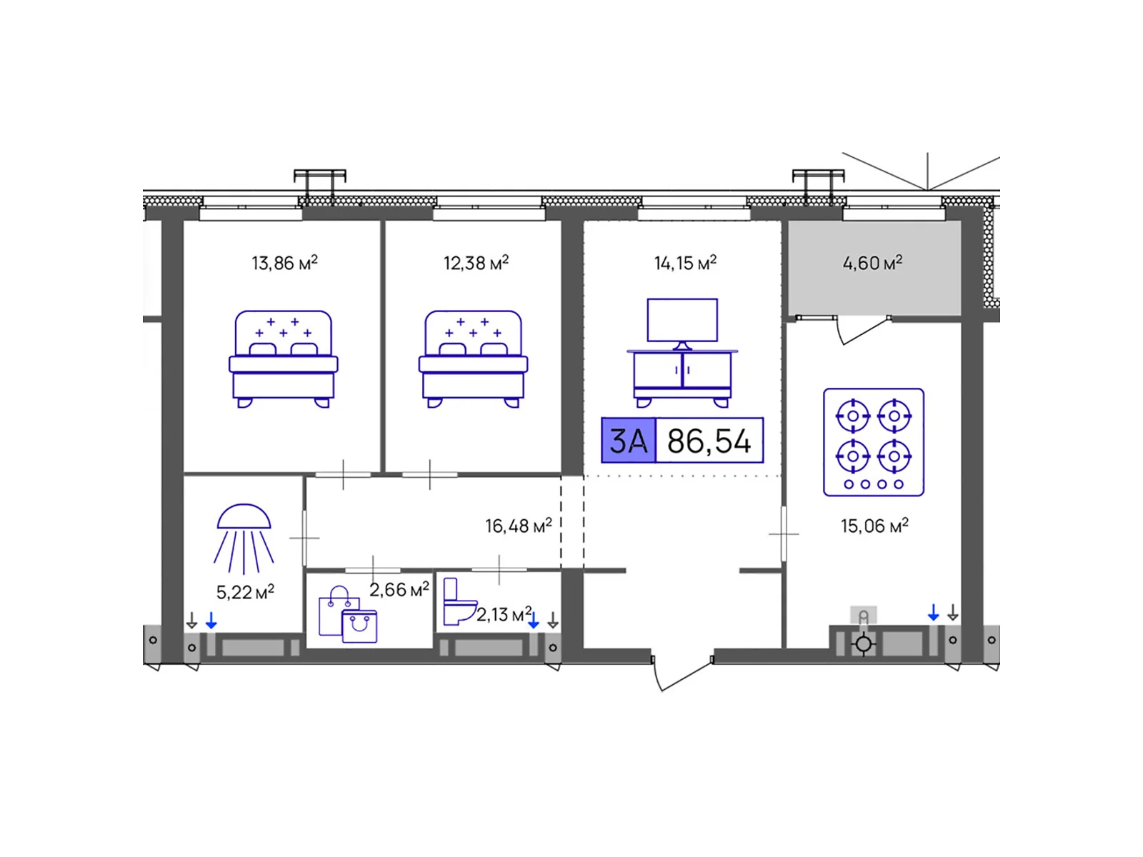 Продается 3-комнатная квартира 86.54 кв. м в Черкассах, цена: 64905 $ - фото 1