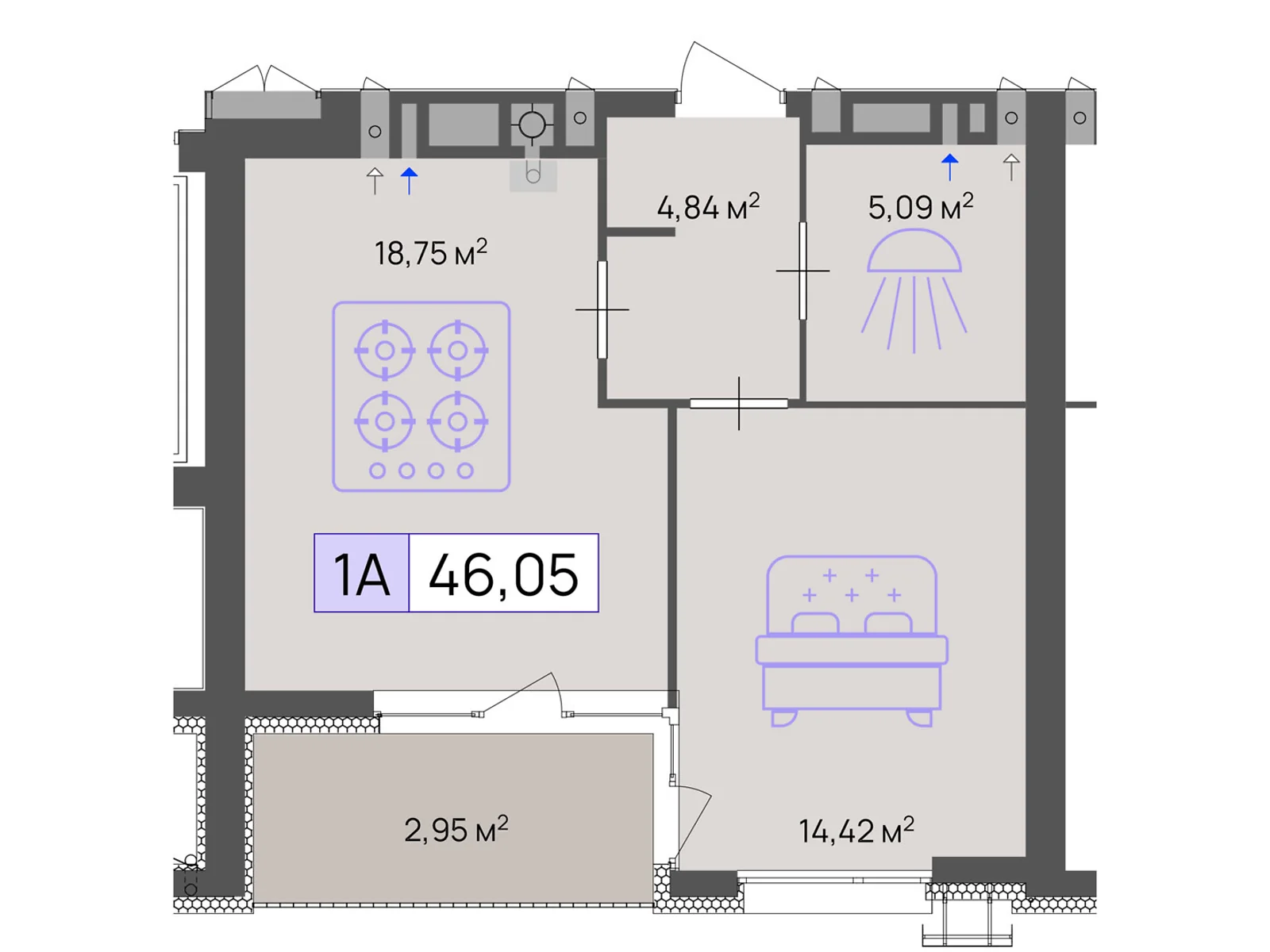 Продається 1-кімнатна квартира 46.05 кв. м у Черкасах, цена: 34538 $