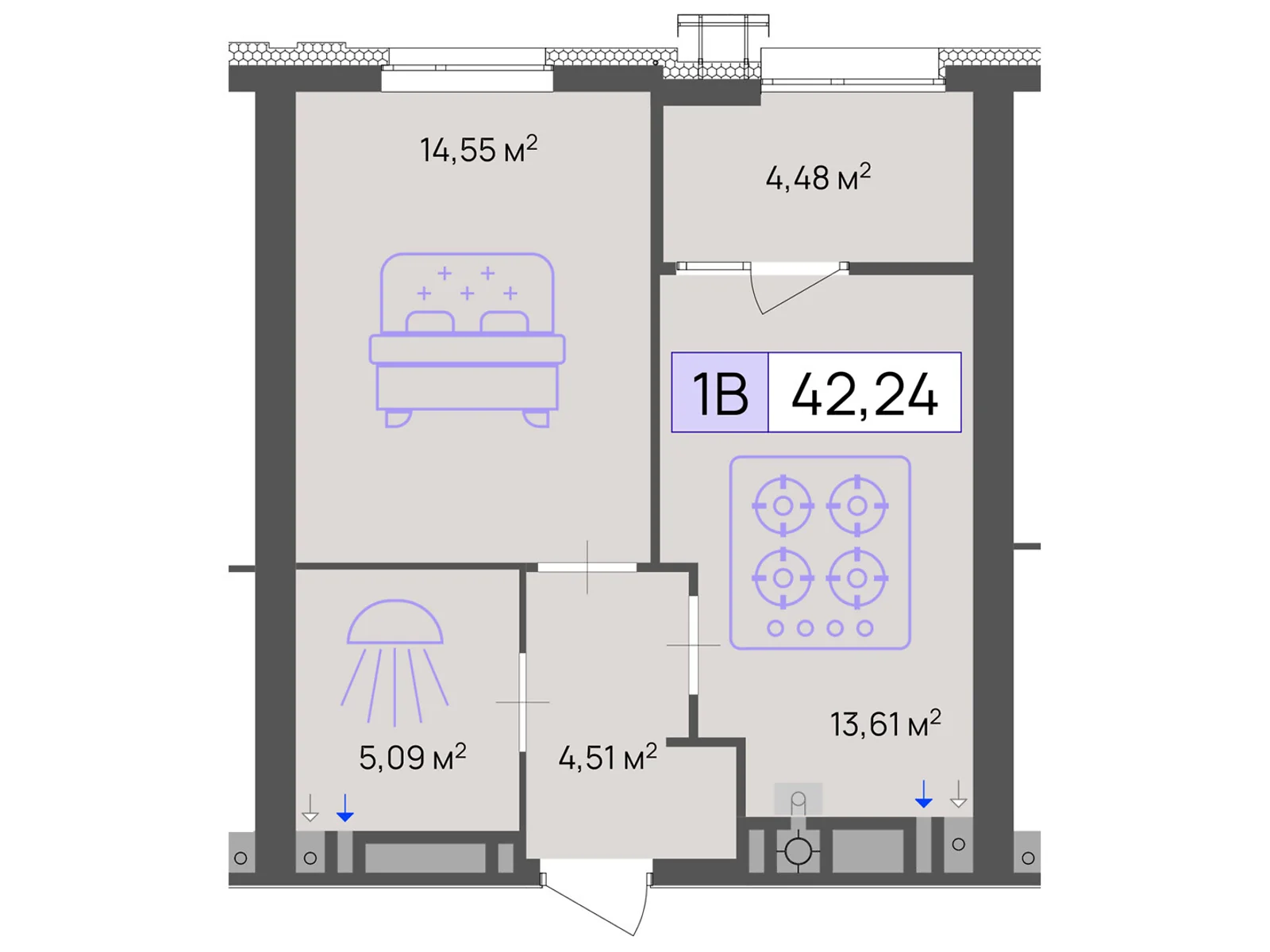 Продается 1-комнатная квартира 42.24 кв. м в Черкассах, цена: 31680 $