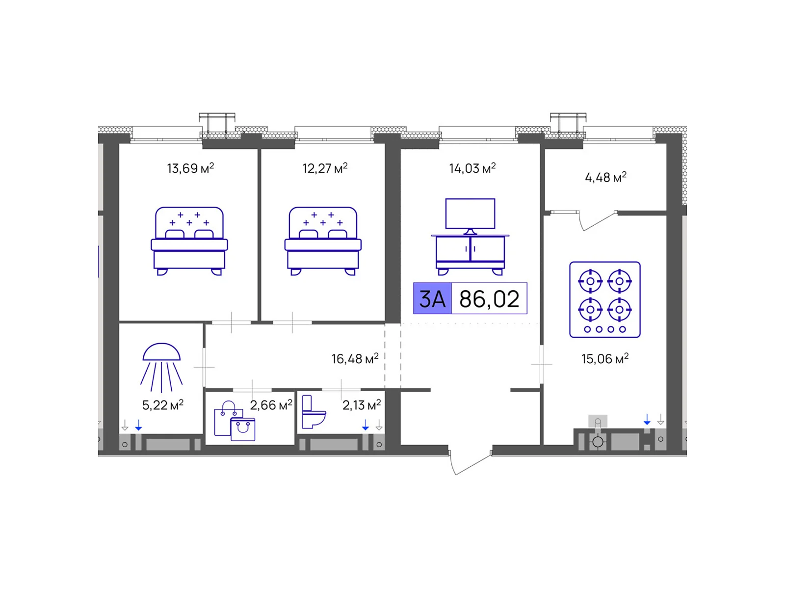 Продается 3-комнатная квартира 86.02 кв. м в Черкассах, цена: 64515 $