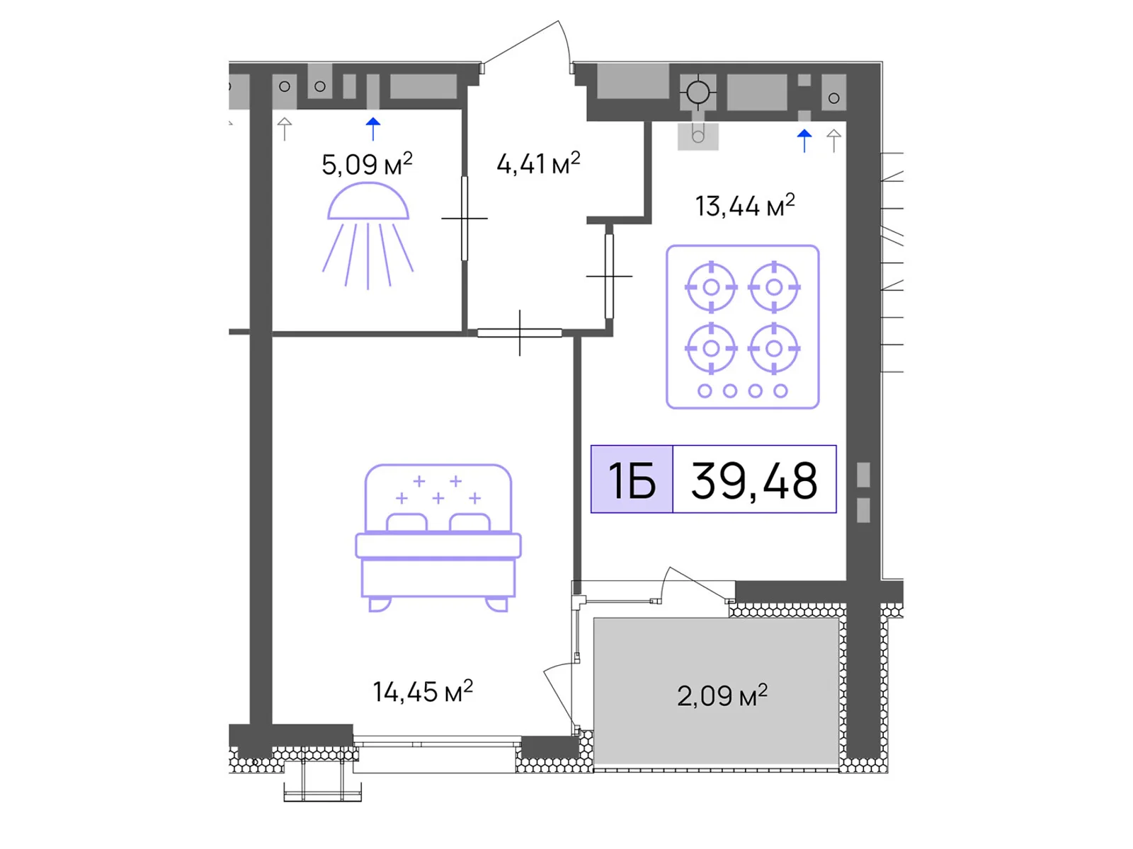 Продается 1-комнатная квартира 39.48 кв. м в Черкассах - фото 1