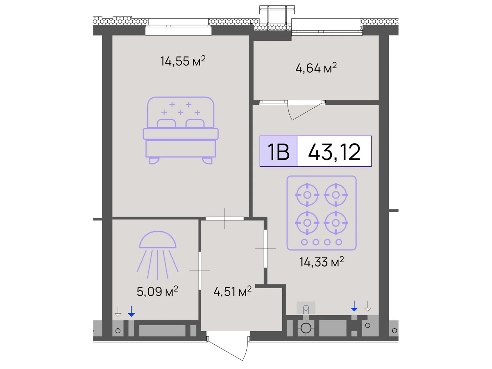 Продається 1-кімнатна квартира 43.12 кв. м у Черкасах, цена: 32340 $