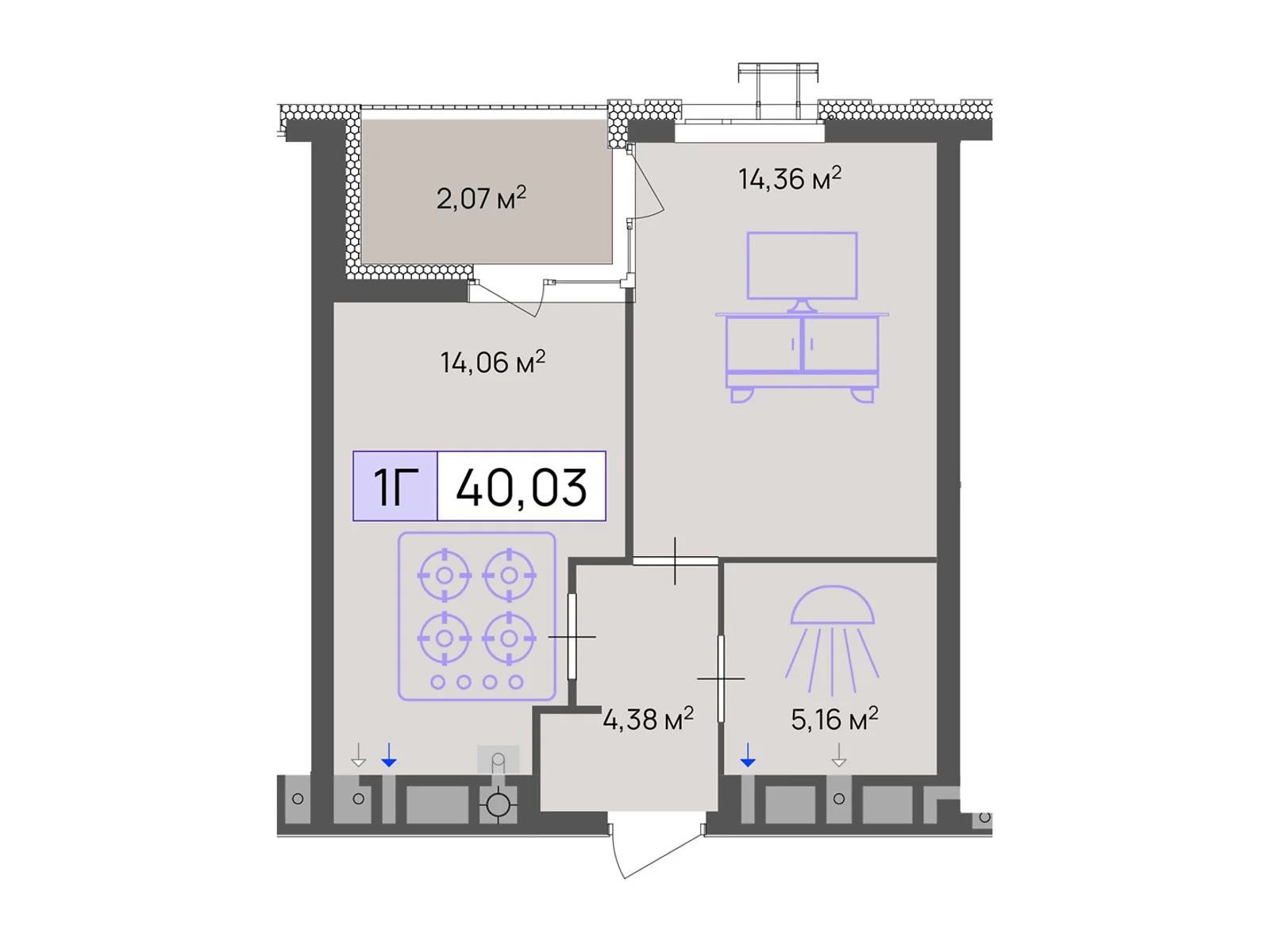 Продается 1-комнатная квартира 40.03 кв. м в Черкассах, цена: 30023 $